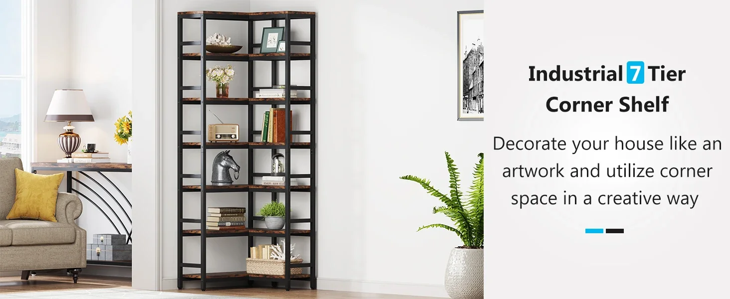 Tribesigns 7 Tier Tall Corner Bookshelf, 78.74”Industrial Corner Etagere Bookcase