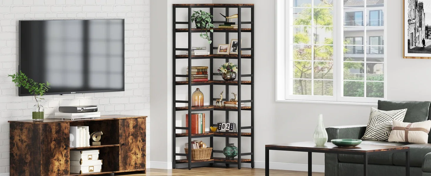 Tribesigns 7 Tier Tall Corner Bookshelf, 78.74”Industrial Corner Etagere Bookcase