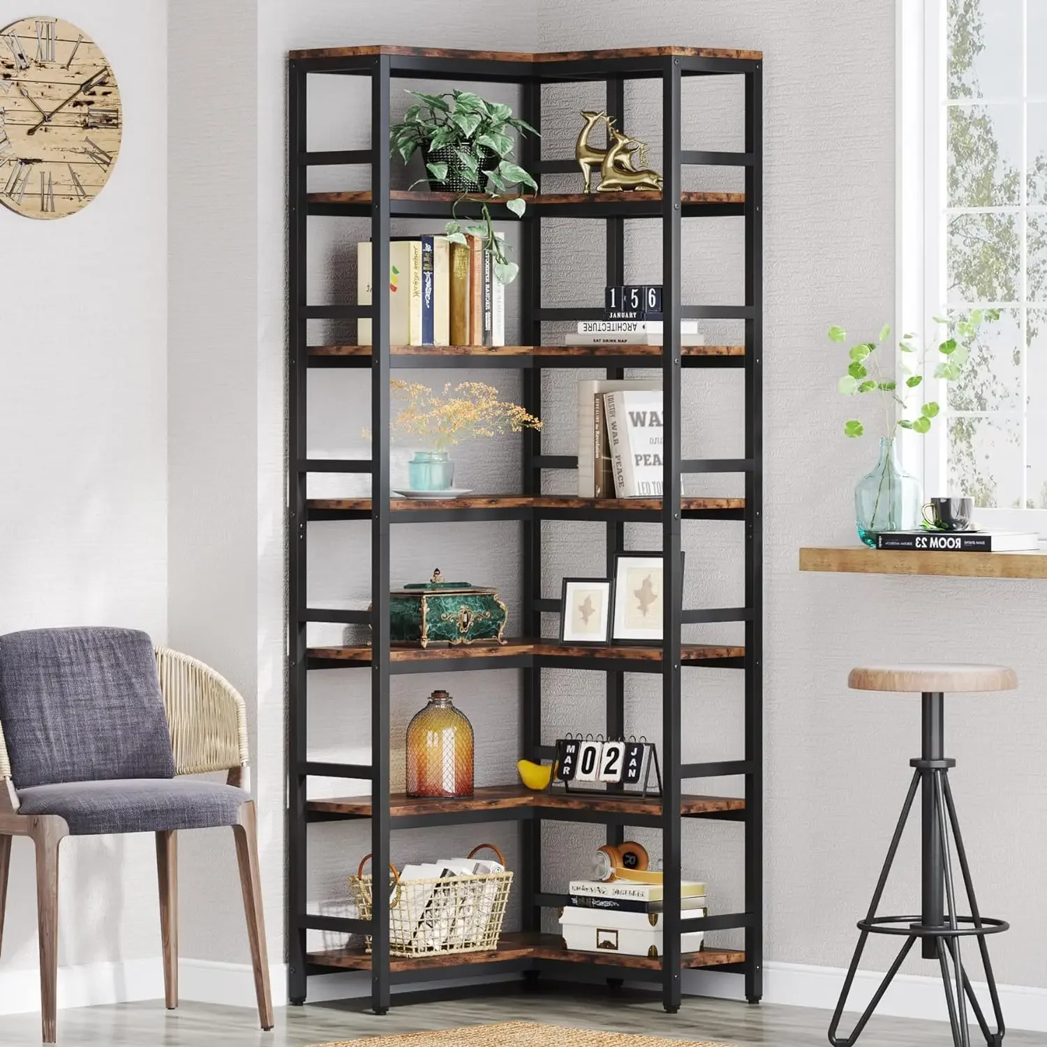 Tribesigns 7 Tier Tall Corner Bookshelf, 78.74”Industrial Corner Etagere Bookcase