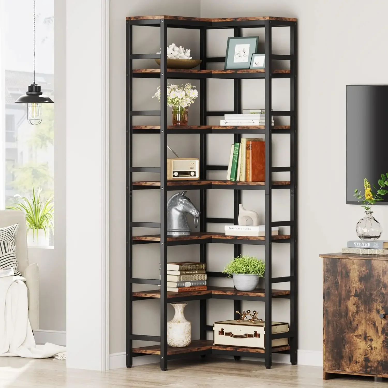 Tribesigns 7 Tier Tall Corner Bookshelf, 78.74”Industrial Corner Etagere Bookcase