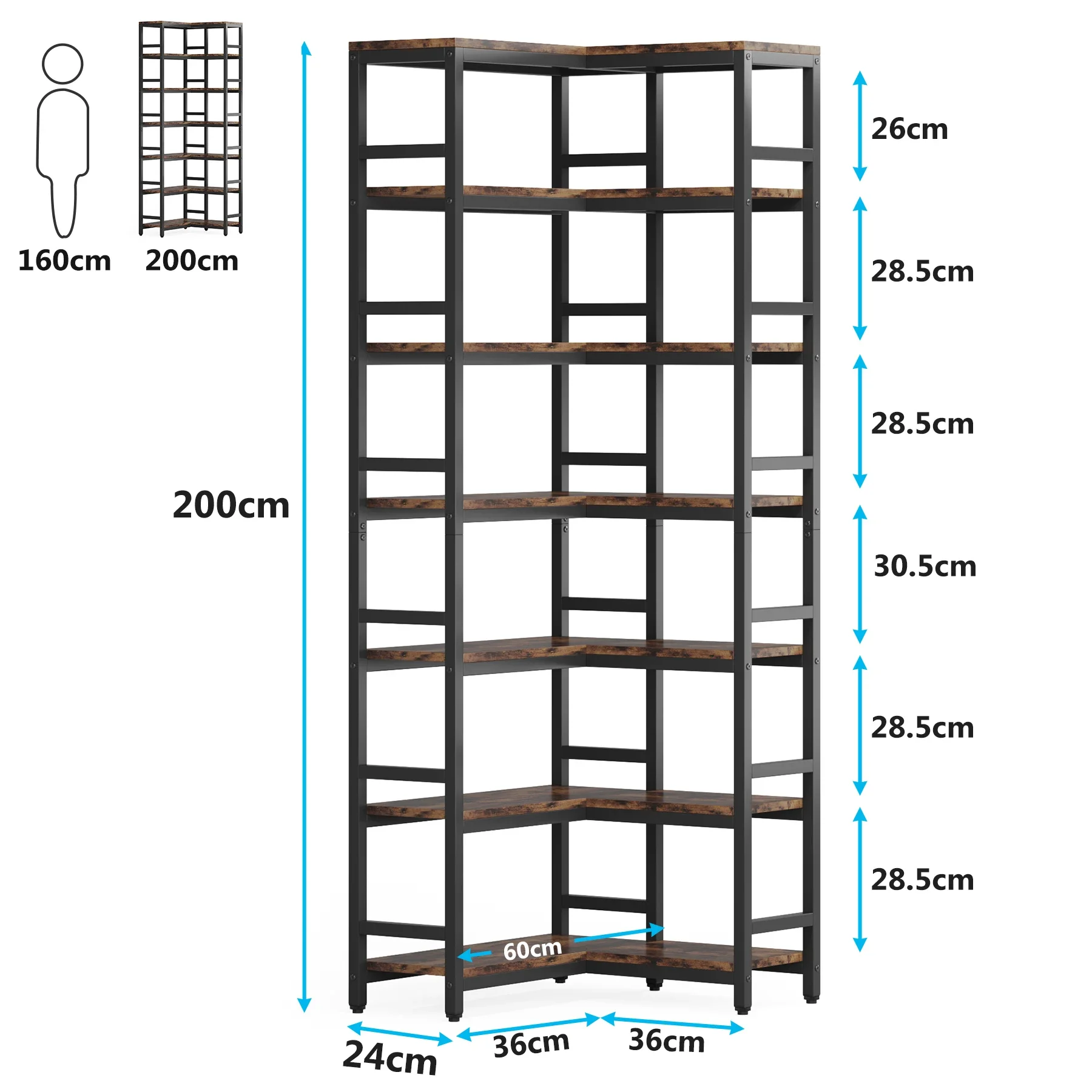 Tribesigns 7 Tier Tall Corner Bookshelf, 78.74”Industrial Corner Etagere Bookcase