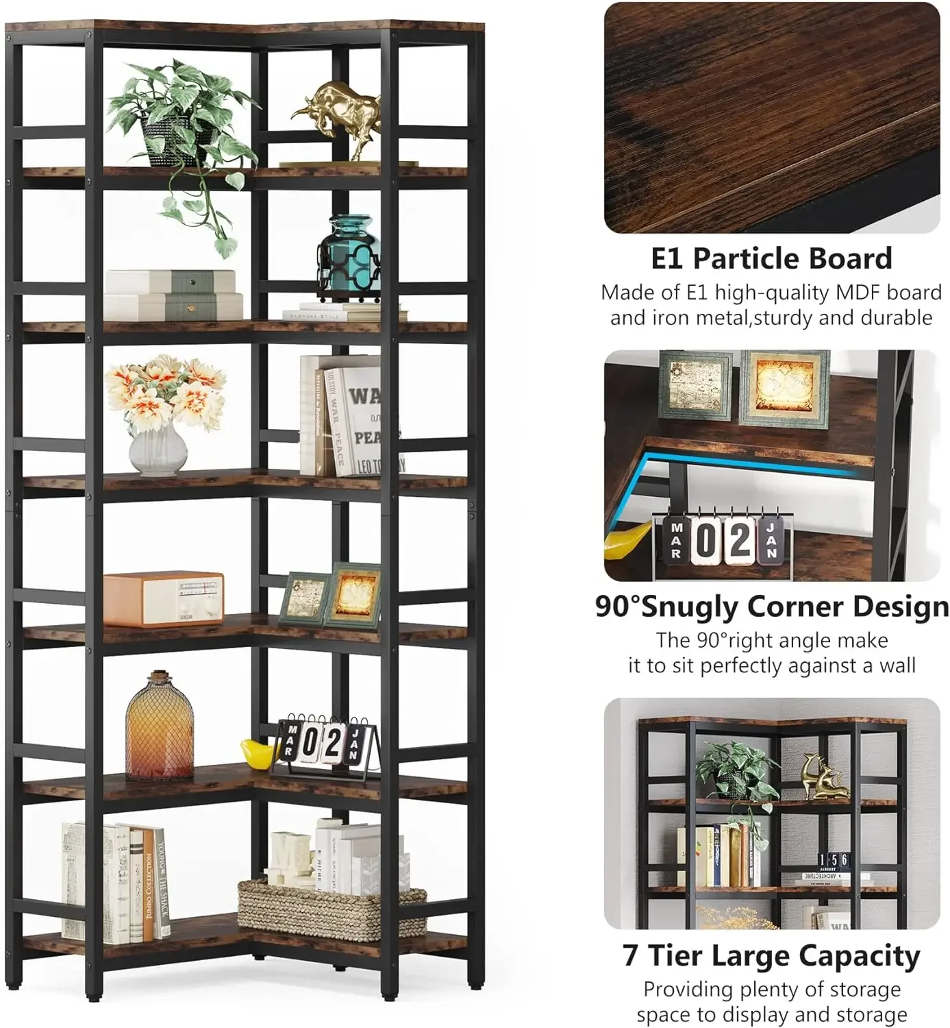 Tribesigns 7 Tier Tall Corner Bookshelf, 78.74”Industrial Corner Etagere Bookcase
