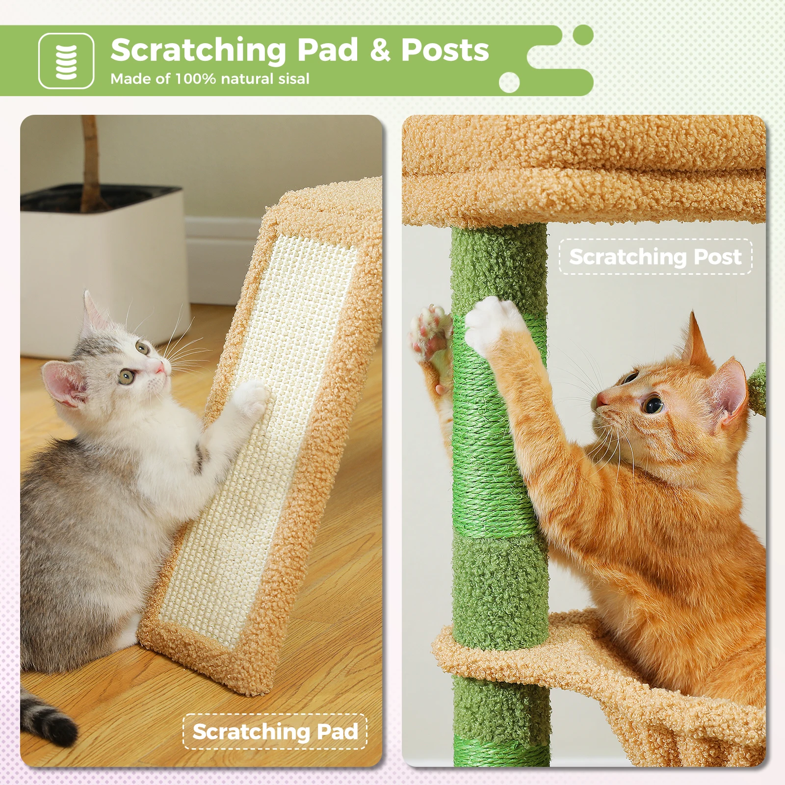 Cat Tree for Indoor Cats, Small Cat Tower with Large Cat Condo, Cat Scratching Posts, Cozy Cat Hammock and Cat Scratching Ladder