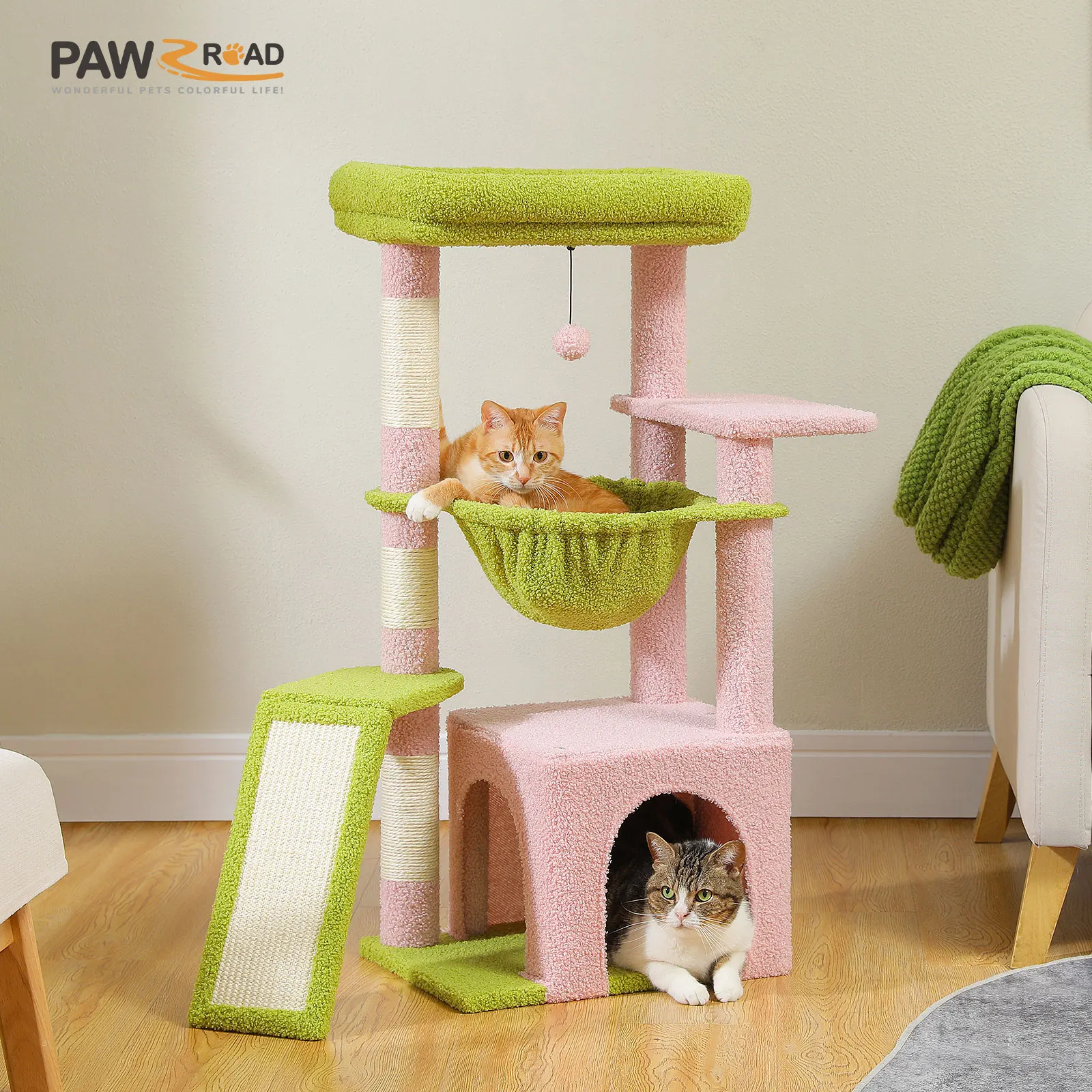 Cat Tree for Indoor Cats, Small Cat Tower with Large Cat Condo, Cat Scratching Posts, Cozy Cat Hammock and Cat Scratching Ladder