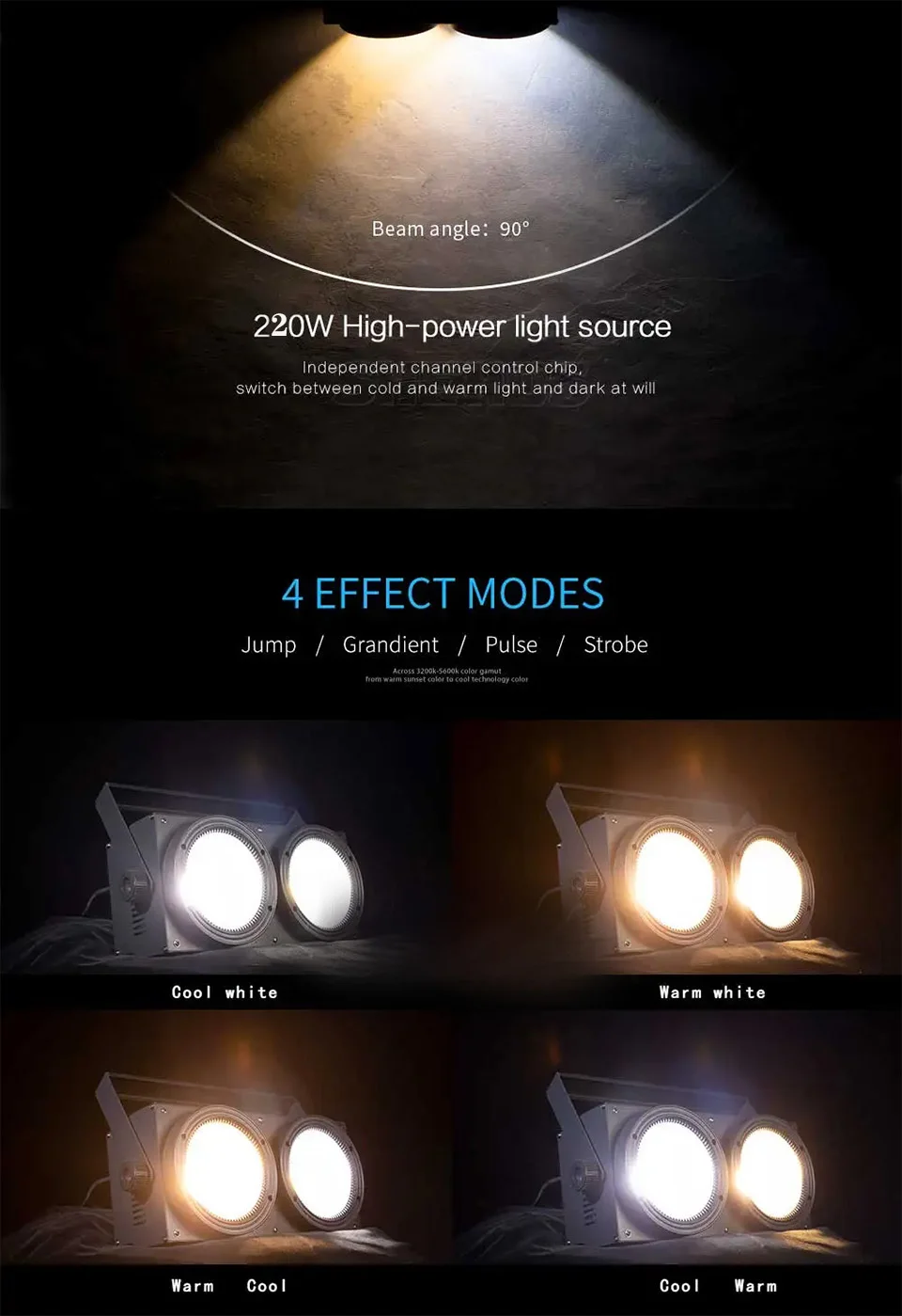 220W 2eyes LED COB DMX Flood Blinder christmas Lights Cool Warm White DJ audience Stage Lighting Effect Disco Bar Wedding Party