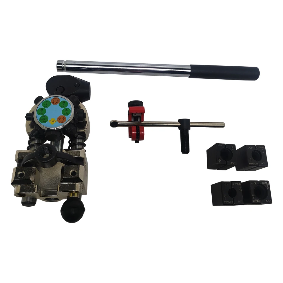 45 Degree Professional Brake Pipe Flaring Tool Kit for Single, Bubble, and Double Tube Rolling, 3/16', 1/4', 5/16', 3/8'