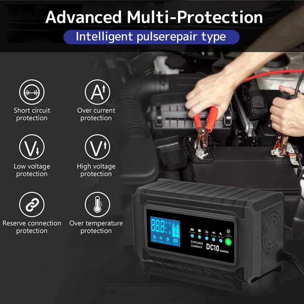 10A Smart Car Battery Chargers 12V 24V Automotive Charger Battery Trickle Charger For Lead-Acid Batteries