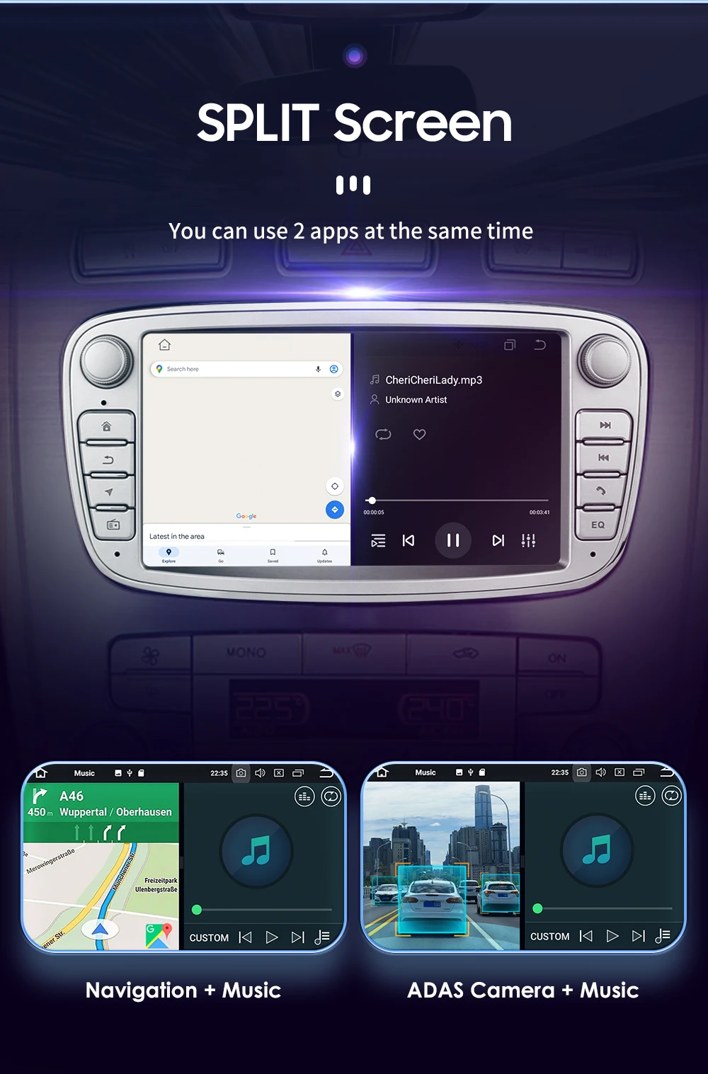 2 Din Carplay Android12 Car Radio For Ford/Focus/S-Max/Mondeo 9/GalaxyC-Max Car Multimedia Player Navigation GPS WiFi 7862