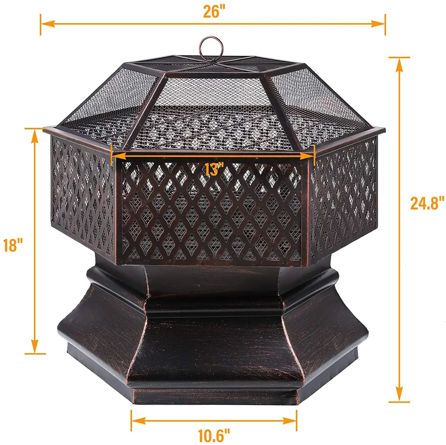 26'' Fire Bowl with Spark Protection and Grill Grate, Outdoor Fire Pit for the Garden, 4-in-1 BBQ Grill with Cover, Poker