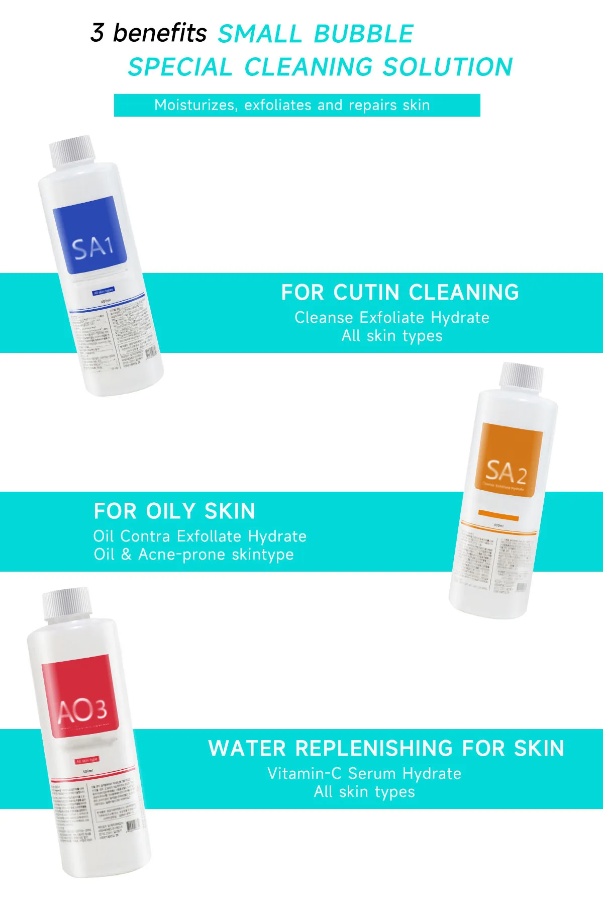 Meisikang Skin Rejuvenation Dermabrasion Face Clean Facial Cleansing Moisturizing Water 3pcs Aqua Peeling Solution 400ml