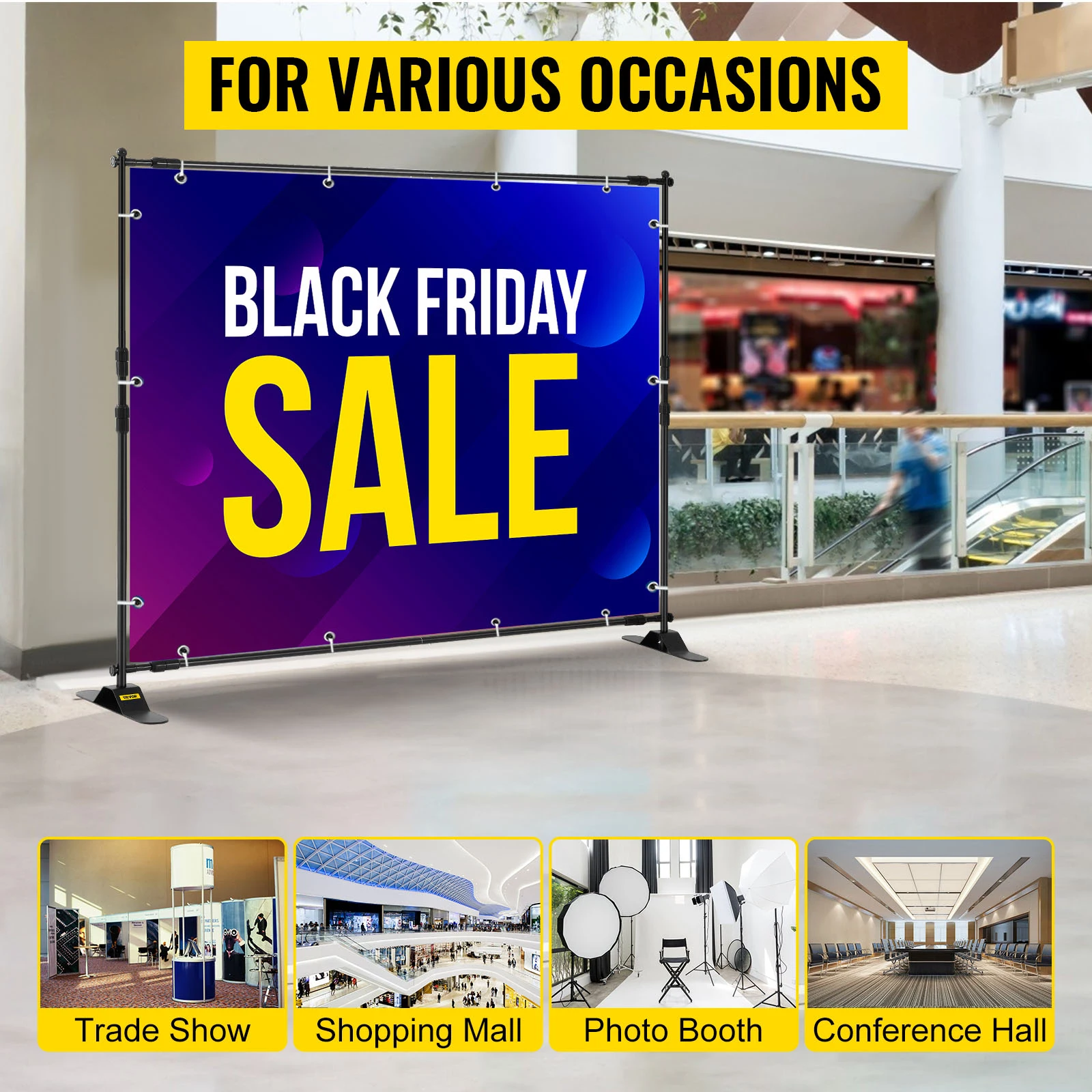 SucceBuy 3x2.4M Backdrop Background Stand Adjustable Telescopic Backdrop Banner Stand for Photocall Video Wedding Event Party