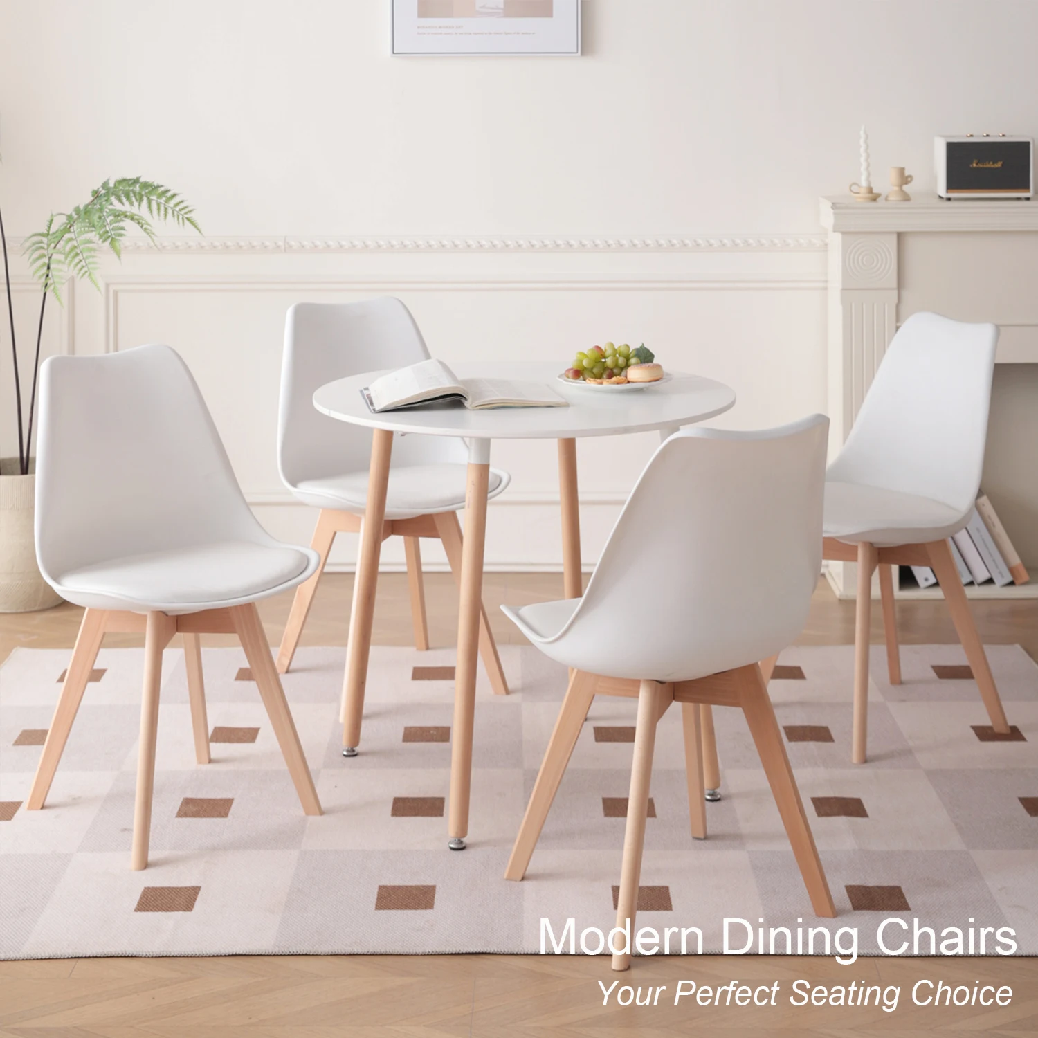 EGOONM Set of 4 Nordic Dining Chairs Inspired Solid Wood Plastic Padded Seat PU Cushion for Living Room Office Furniture Home