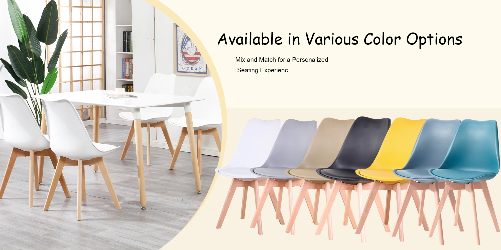EGOONM Set of 4 Nordic Dining Chairs Inspired Solid Wood Plastic Padded Seat PU Cushion for Living Room Office Furniture Home