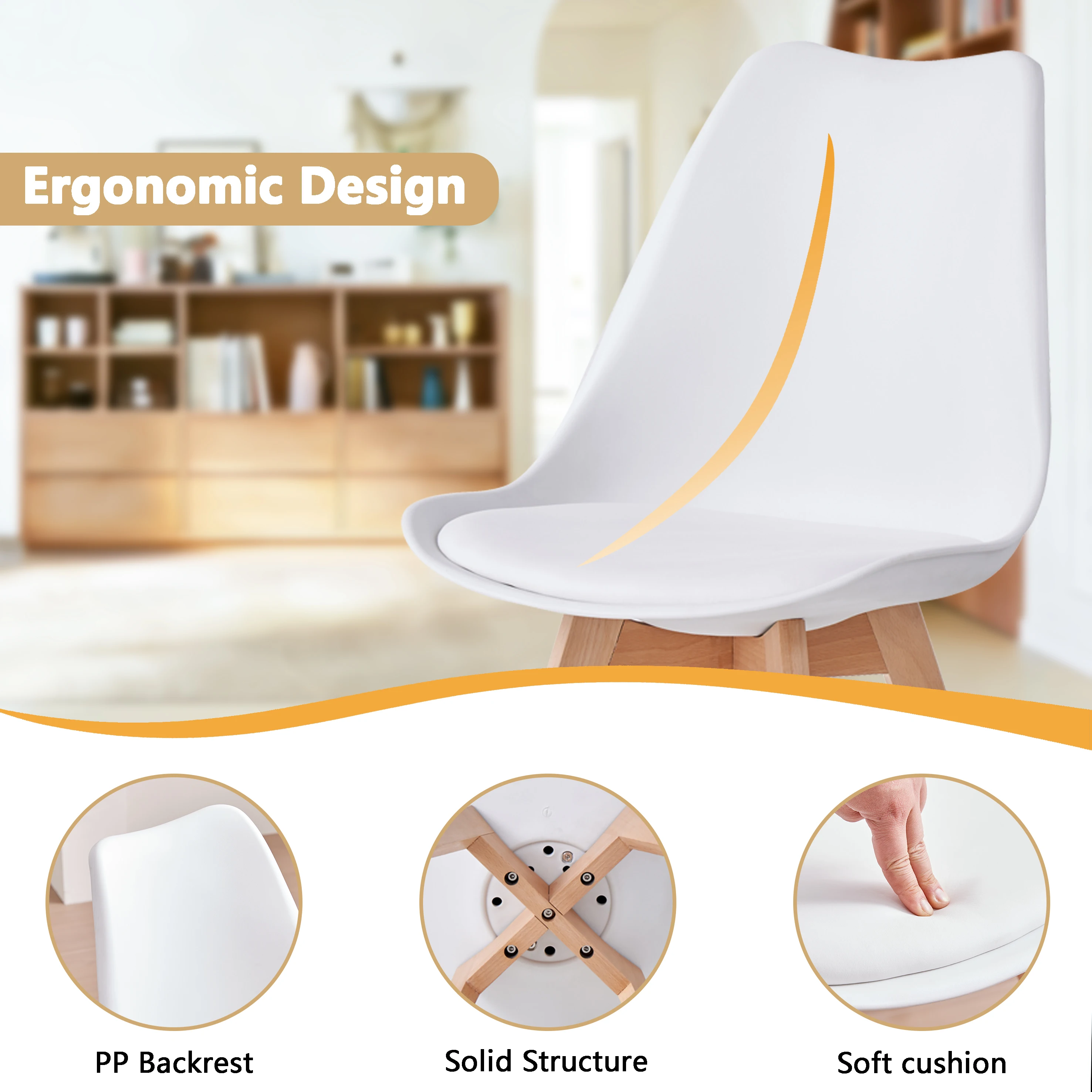 EGOONM Set of 4 Nordic Dining Chairs Inspired Solid Wood Plastic Padded Seat PU Cushion for Living Room Office Furniture Home