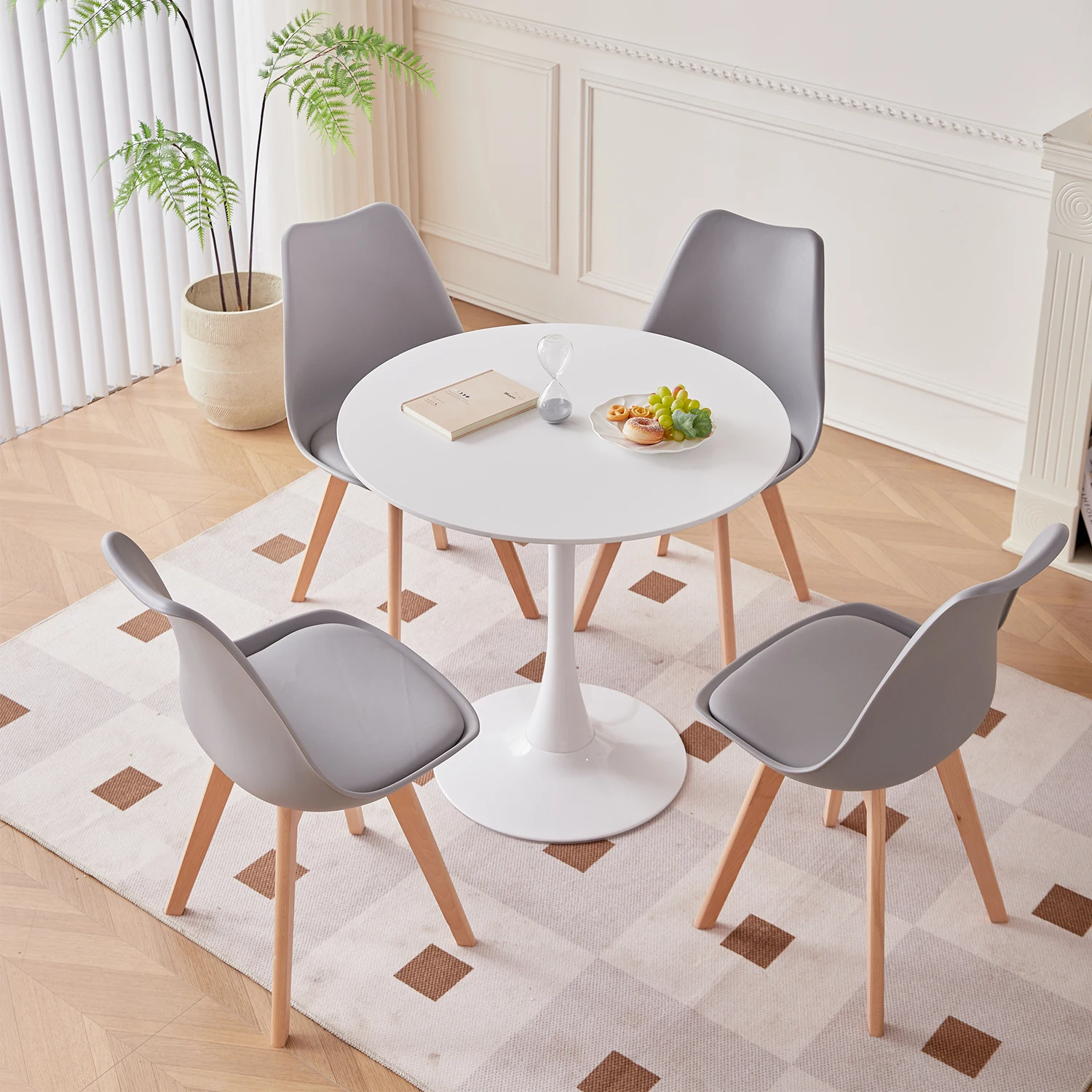 EGOONM Set of 4 Nordic Dining Chairs Inspired Solid Wood Plastic Padded Seat PU Cushion for Living Room Office Furniture Home