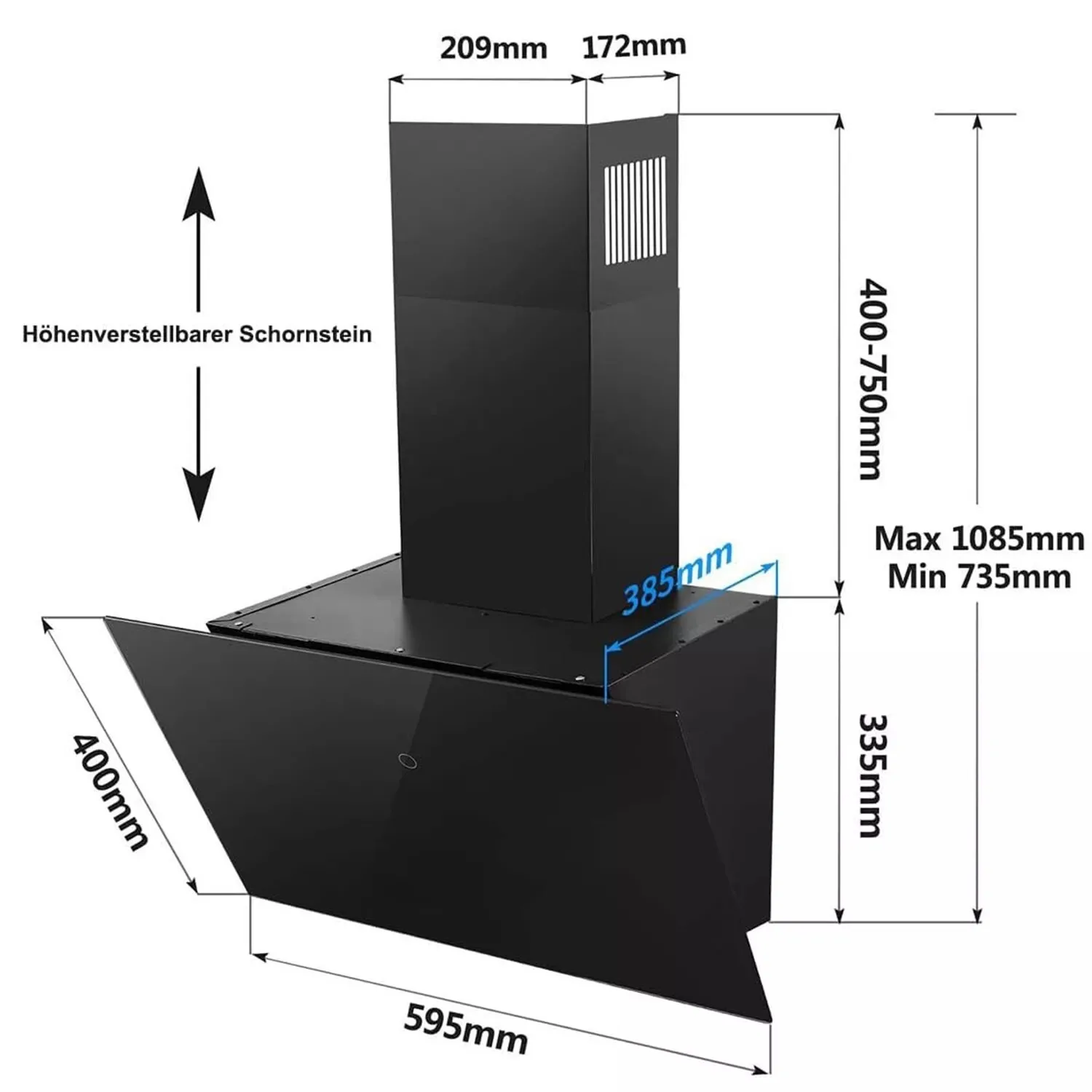 Extractor Wall 60cm Exhaust Air Recirculation Touch Display glass A++ LEDs Kitchen Hood YYWH0460