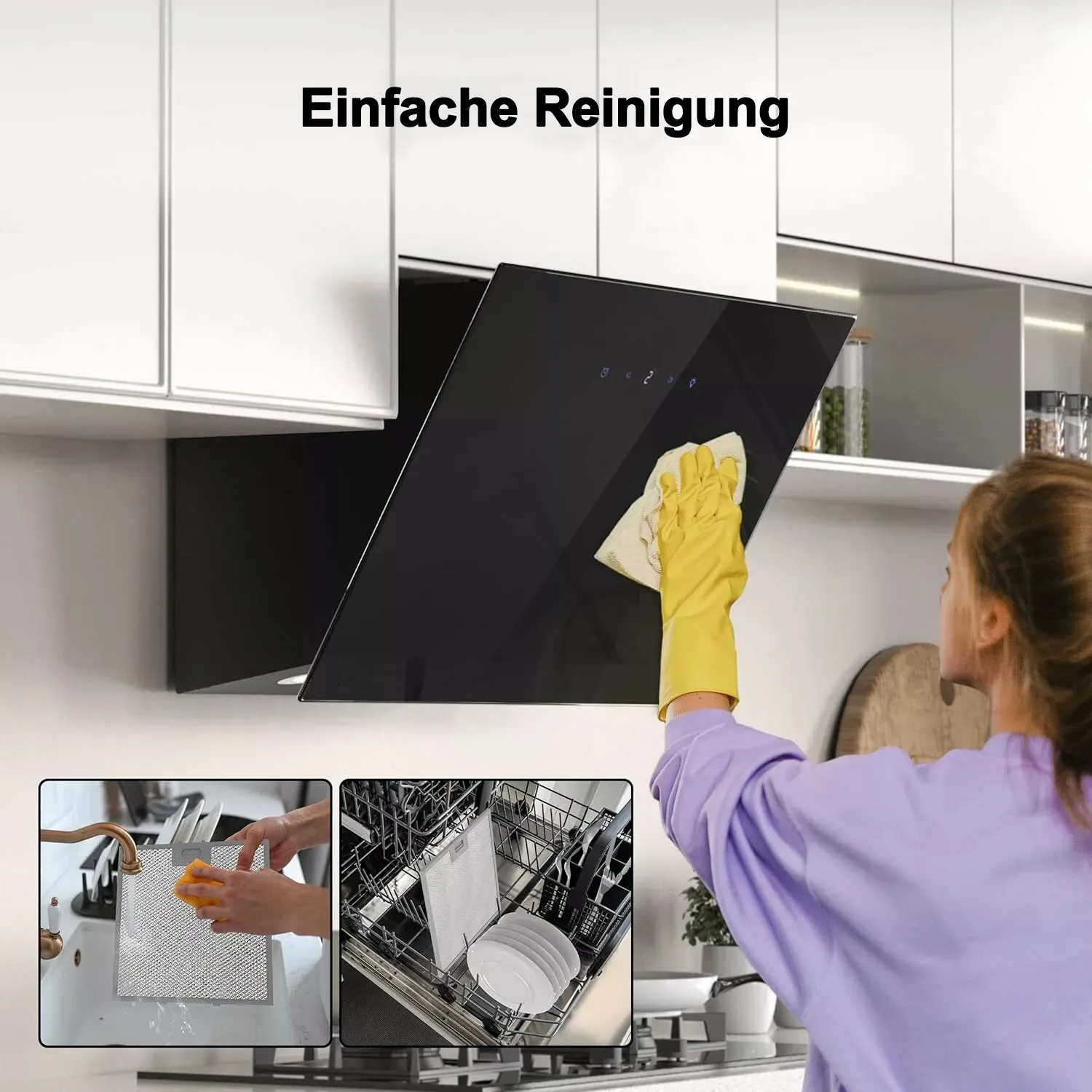 Extractor Wall 60cm Exhaust Air Recirculation Touch Display glass A++ LEDs Kitchen Hood YYWH0460