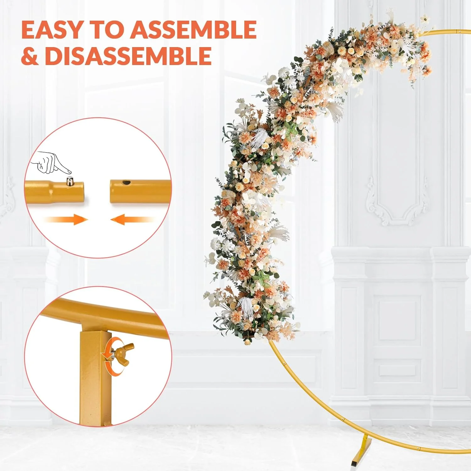 Circle Balloon Arch Frame Round Backdrop Stand Gold Metal for Wedding Party Birthday Bridal Baby Shower Graduation Decoration