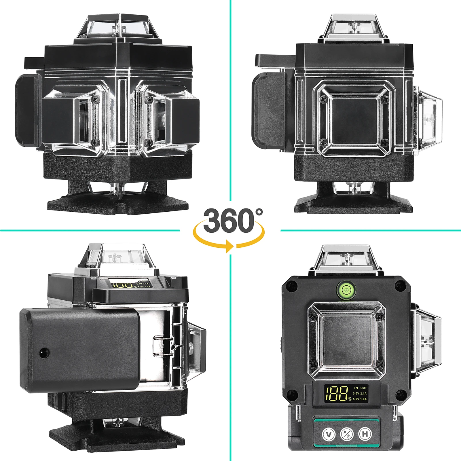4D 16 Lines Laser Level Tool Vertical Horizontal Lines Multifunctional 3° Self-leveling With Li-ion battery