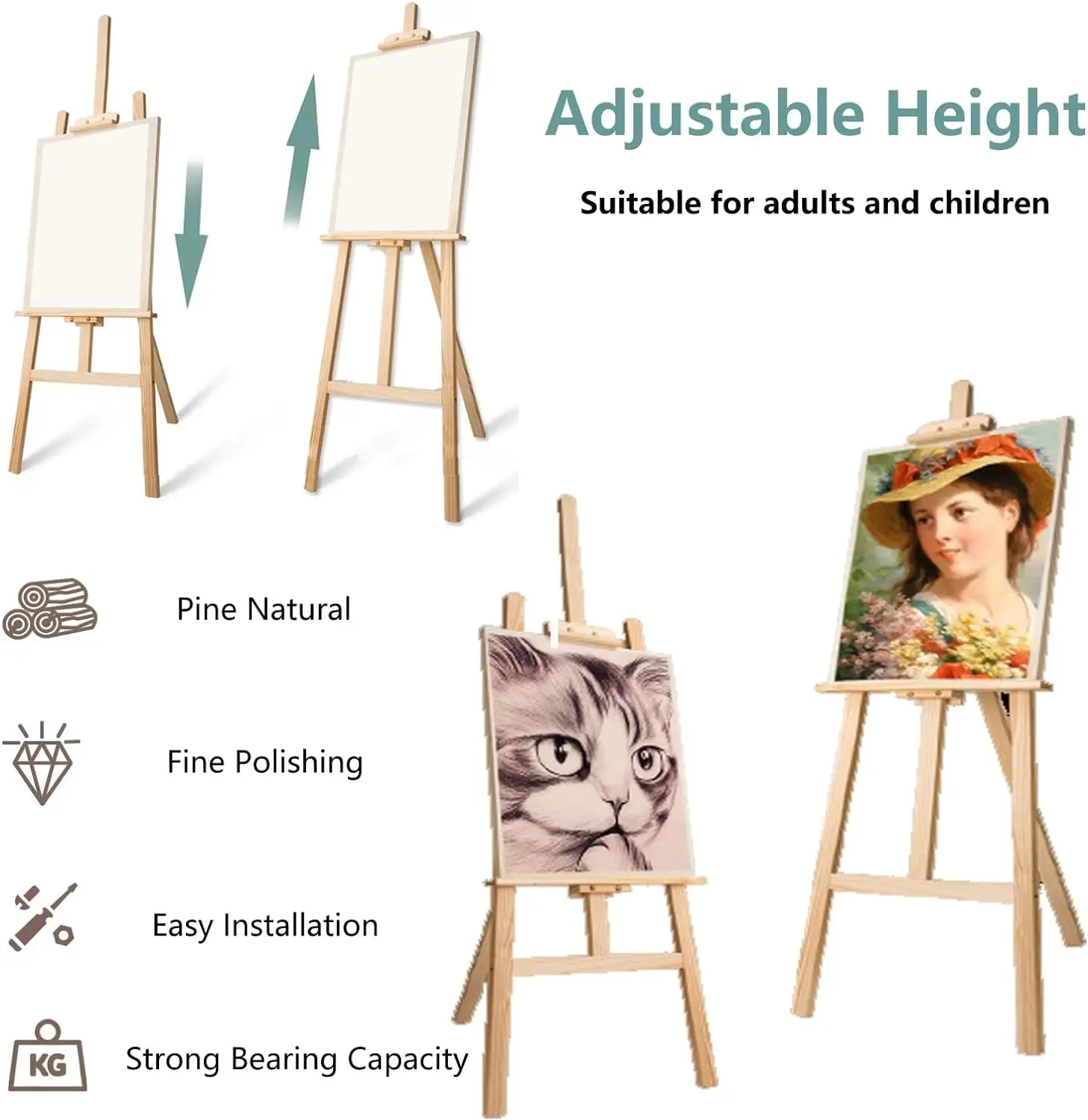 Studio Easel Wooden A-Frame Folding Pine Wood Artist Art Craft Adjustable Display Exhibition for Wedding Painting Art Easel