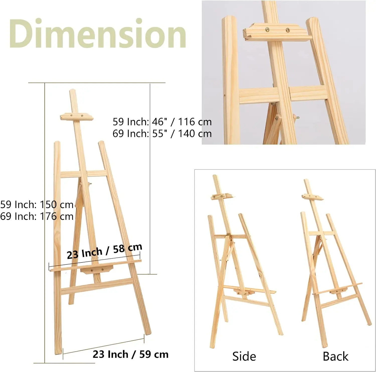 Studio Easel Wooden A-Frame Folding Pine Wood Artist Art Craft Adjustable Display Exhibition for Wedding Painting Art Easel