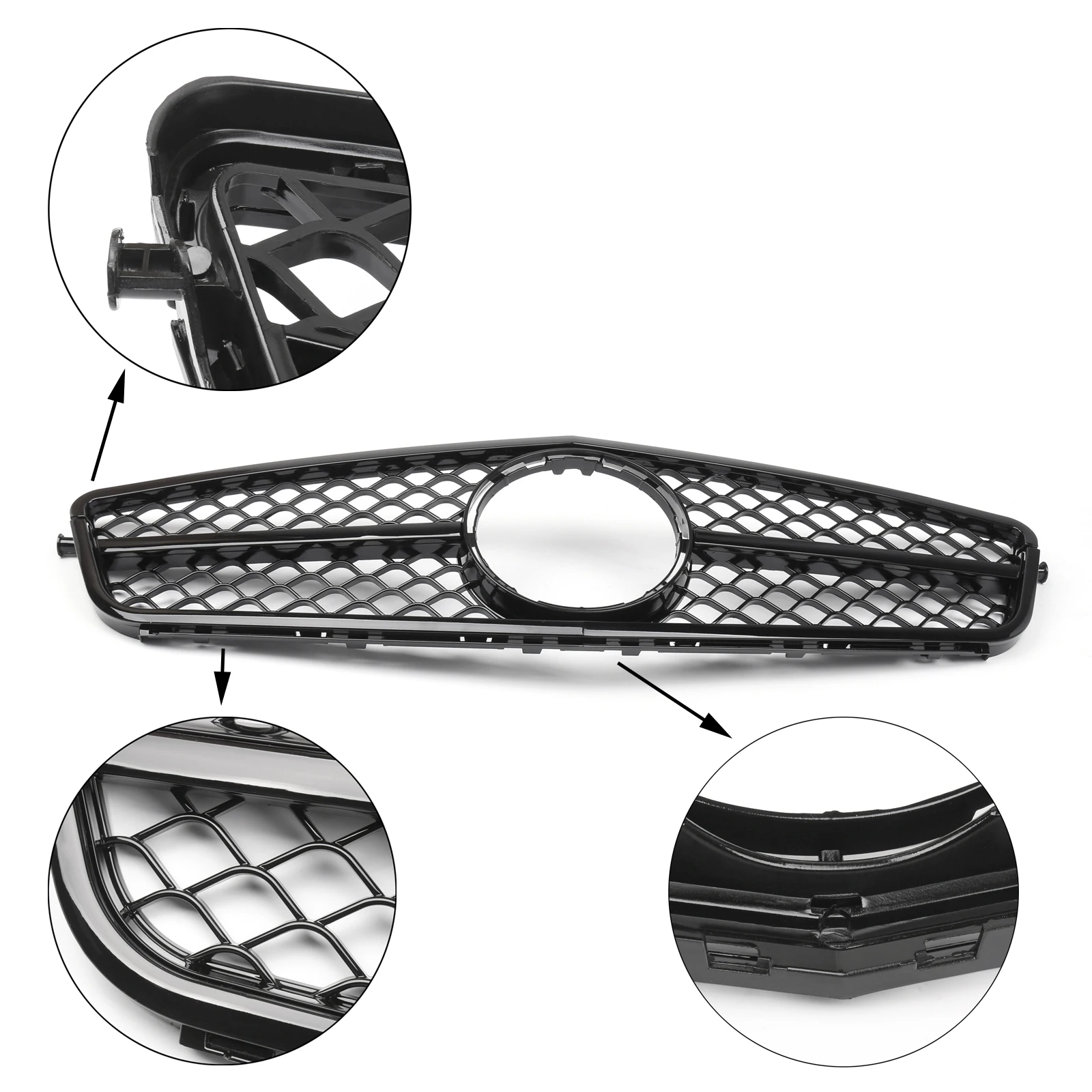 Artudatech AMG Black Front Bumper Grille Grill Fit C-Class Benz W204 C300 C350 2008-2014