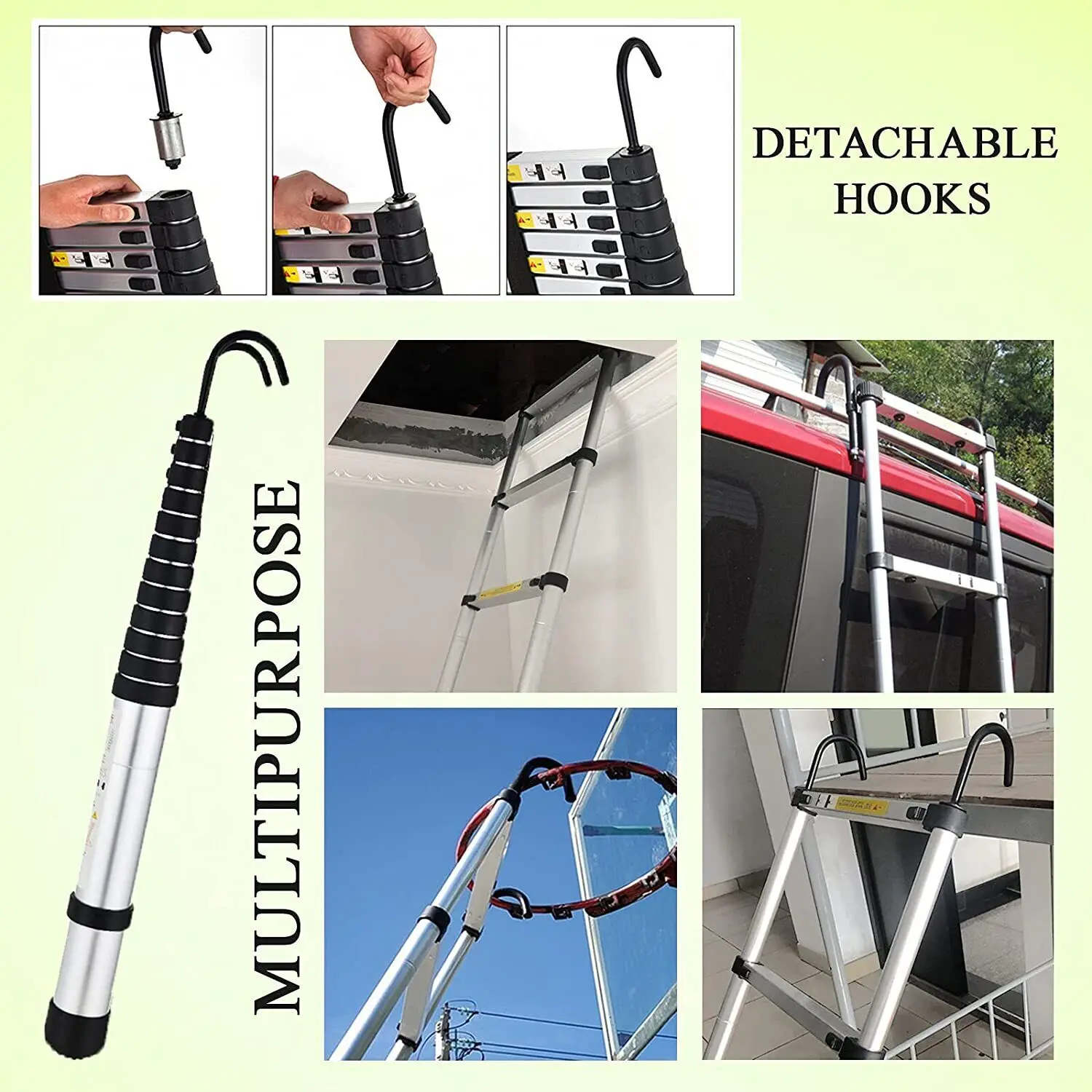 Telescoping Ladder 4.4M Newest Stainless Steel Heavy Duty Portable Compact Ladder with Hooks 14.5FT Multi Purpose Collapsible