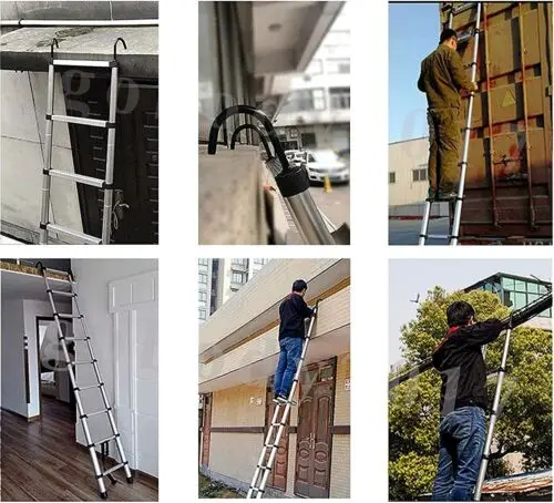 Telescoping Ladder 4.4M Newest Stainless Steel Heavy Duty Portable Compact Ladder with Hooks 14.5FT Multi Purpose Collapsible