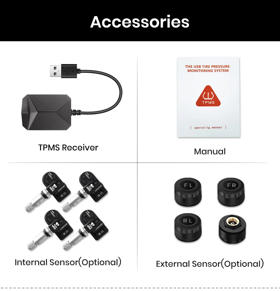 Junsun USB Tire Pressure Monitoring Alarm System TPMS With 4 Internal Sensors for Car DVD Player Navigation Car Accessories