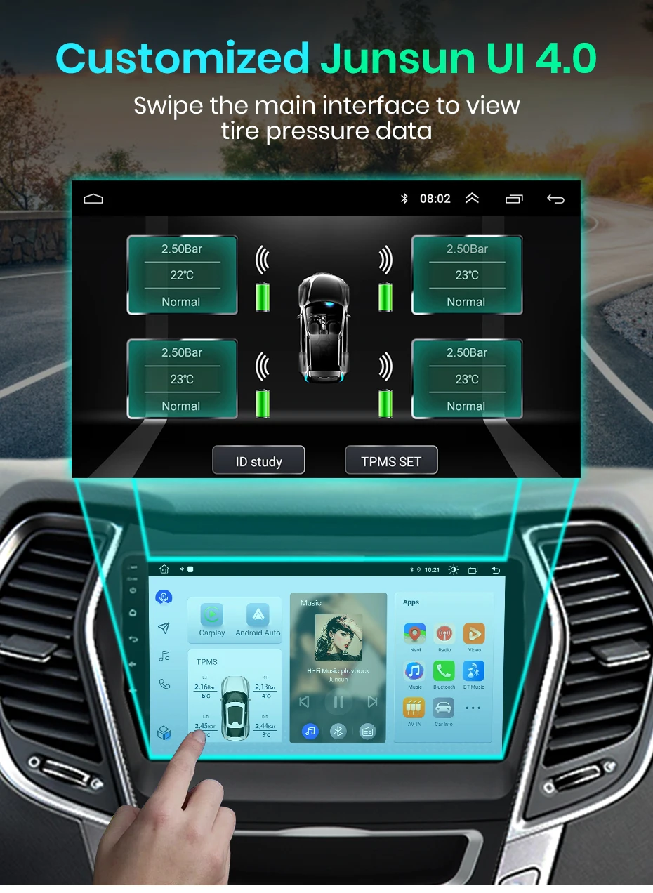 Junsun USB Tire Pressure Monitoring Alarm System TPMS With 4 Internal Sensors for Car DVD Player Navigation Car Accessories