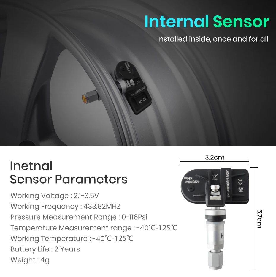 Junsun USB Tire Pressure Monitoring Alarm System TPMS With 4 Internal Sensors for Car DVD Player Navigation Car Accessories