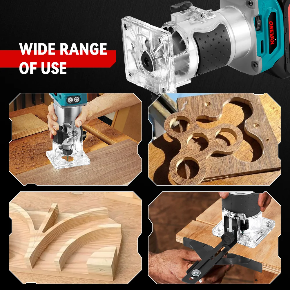 ONEVAN 1600W Brushless Electric Trimmer 5 Gears 6MM 6.35MM 8MM Cordless Engraving Slotting Milling Router For Makita Battery Pin