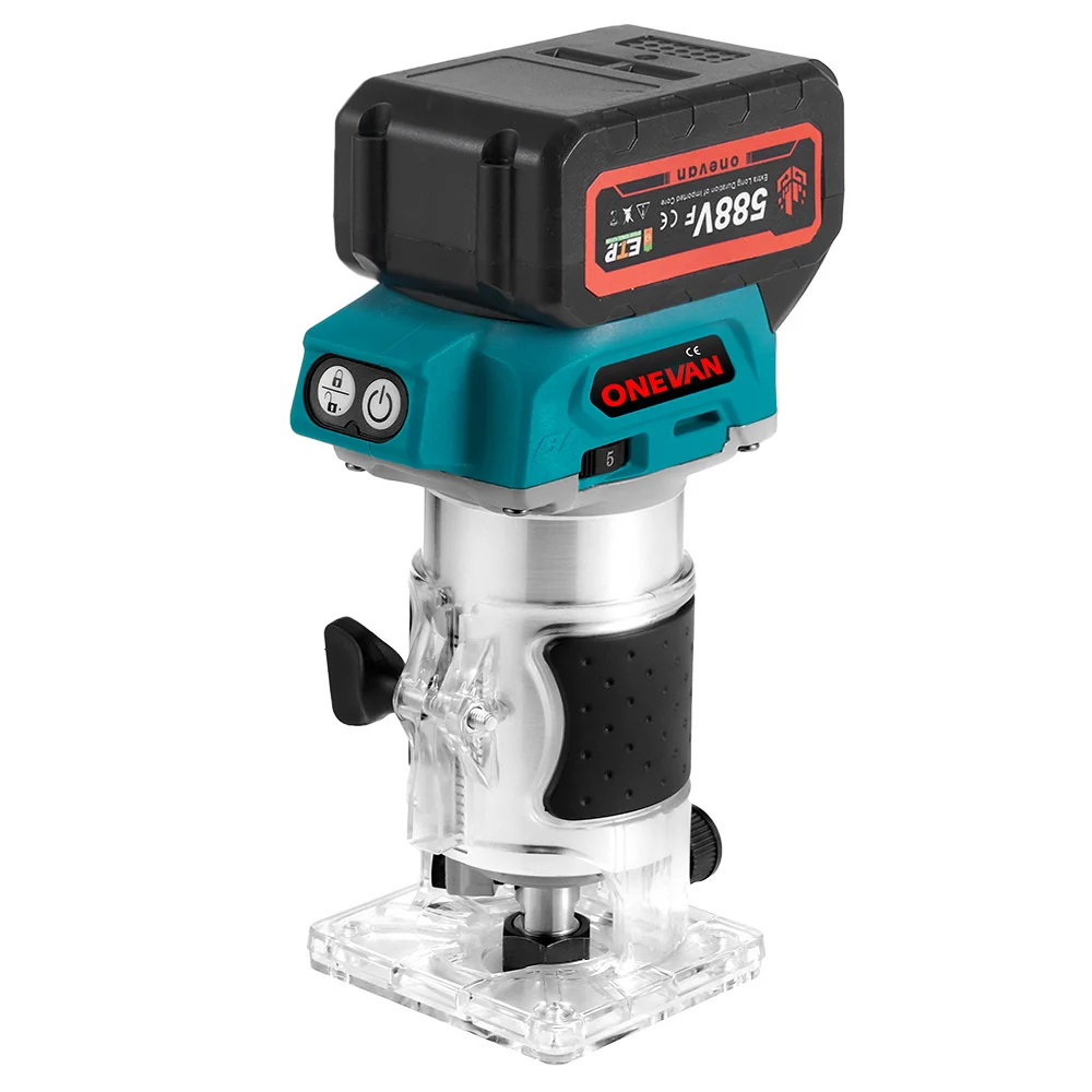 ONEVAN 1600W Brushless Electric Trimmer 5 Gears 6MM 6.35MM 8MM Cordless Engraving Slotting Milling Router For Makita Battery Pin