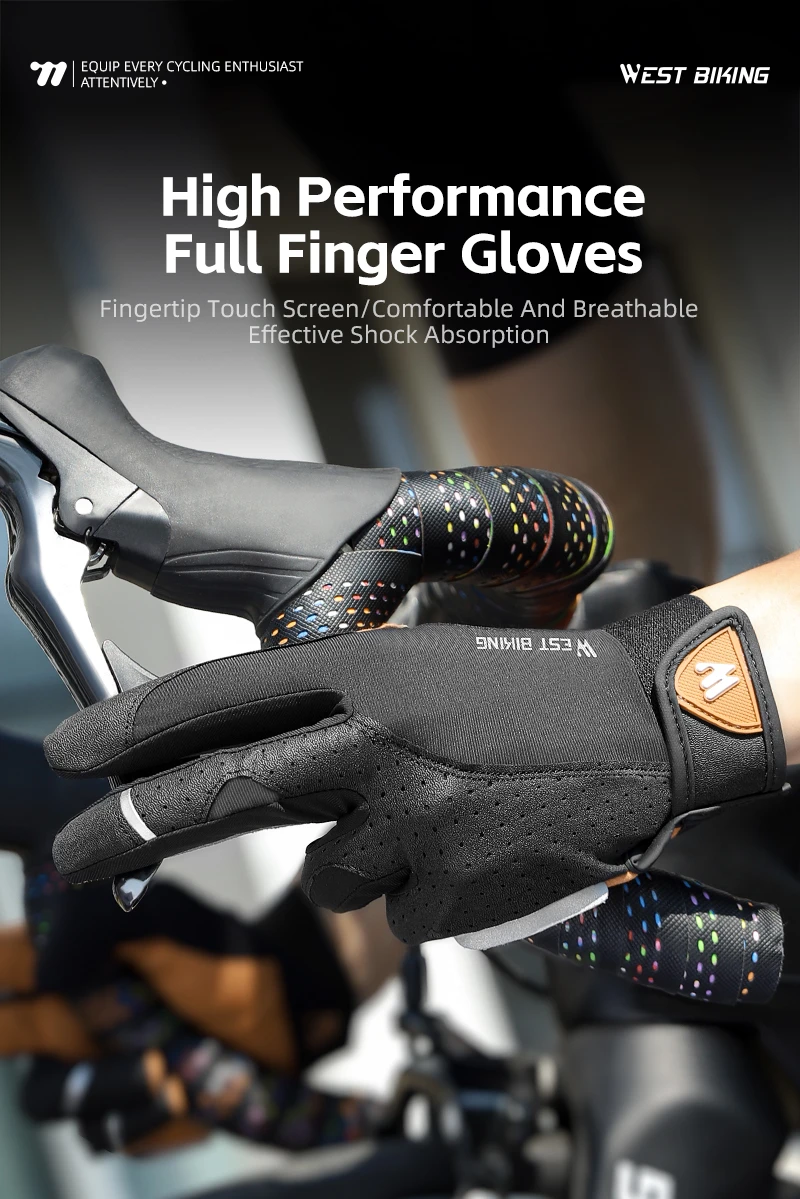 WEST BIKING Autumn Winter Men's Full Finger Cycling Gloves Touch Screen Anti-Slip Sports Gloves Thin Breathable /Thick Thermal