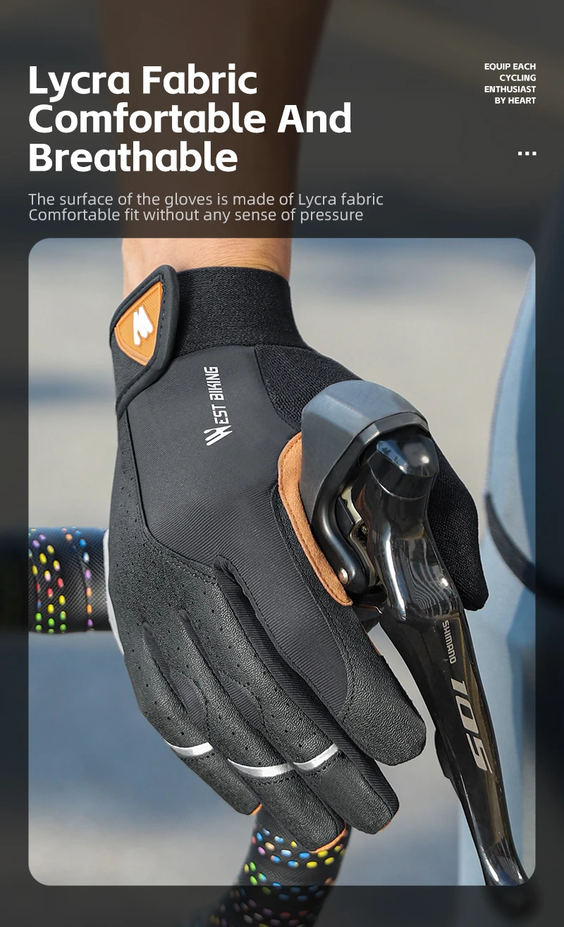 WEST BIKING Autumn Winter Men's Full Finger Cycling Gloves Touch Screen Anti-Slip Sports Gloves Thin Breathable /Thick Thermal