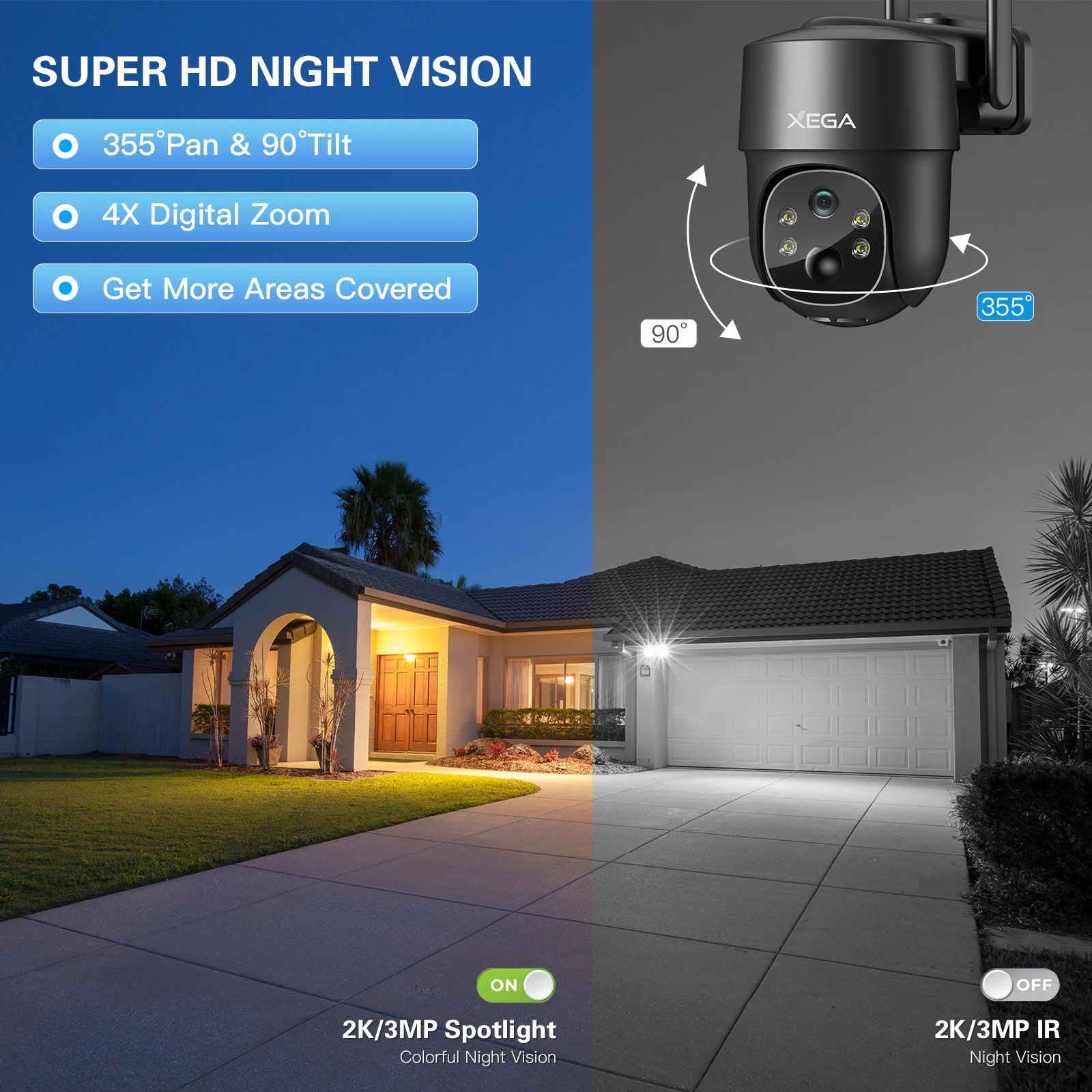 XEGA 4G LTE Security Camera Solar Panel With SIM Card Outdoor Wireless Battery 8000mAh CCTV 2K PTZ Night Vision Motion Detection IP Camera (Not Support WiFi)
