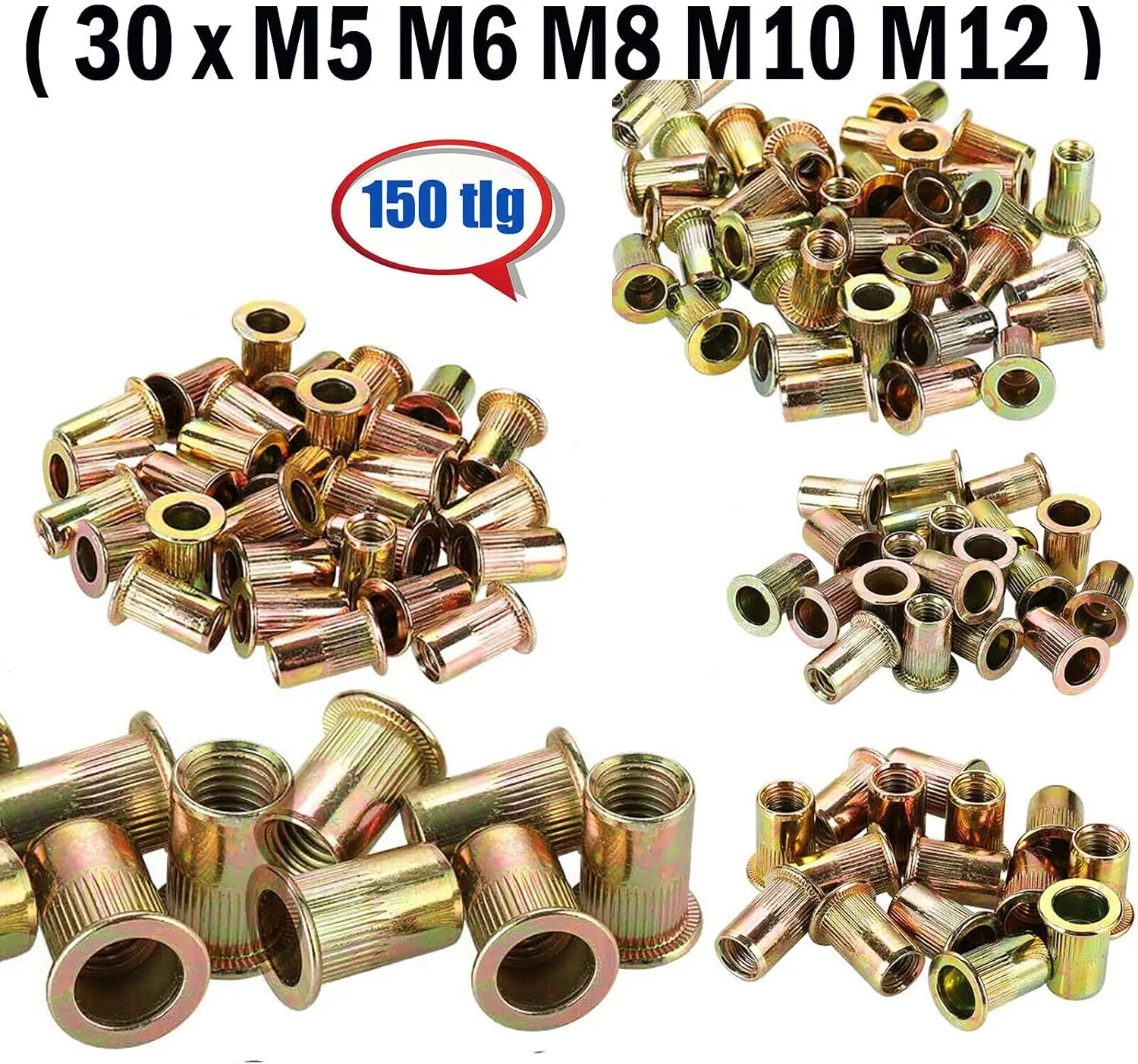 DayPlus Rivet Nut Pliers Set, Thread Rivet Pliers Set,150 Rivet Nuts in M5 M6 M8 M10 M12, Heavy Duty Hand Riveter Rivet Nut Gun