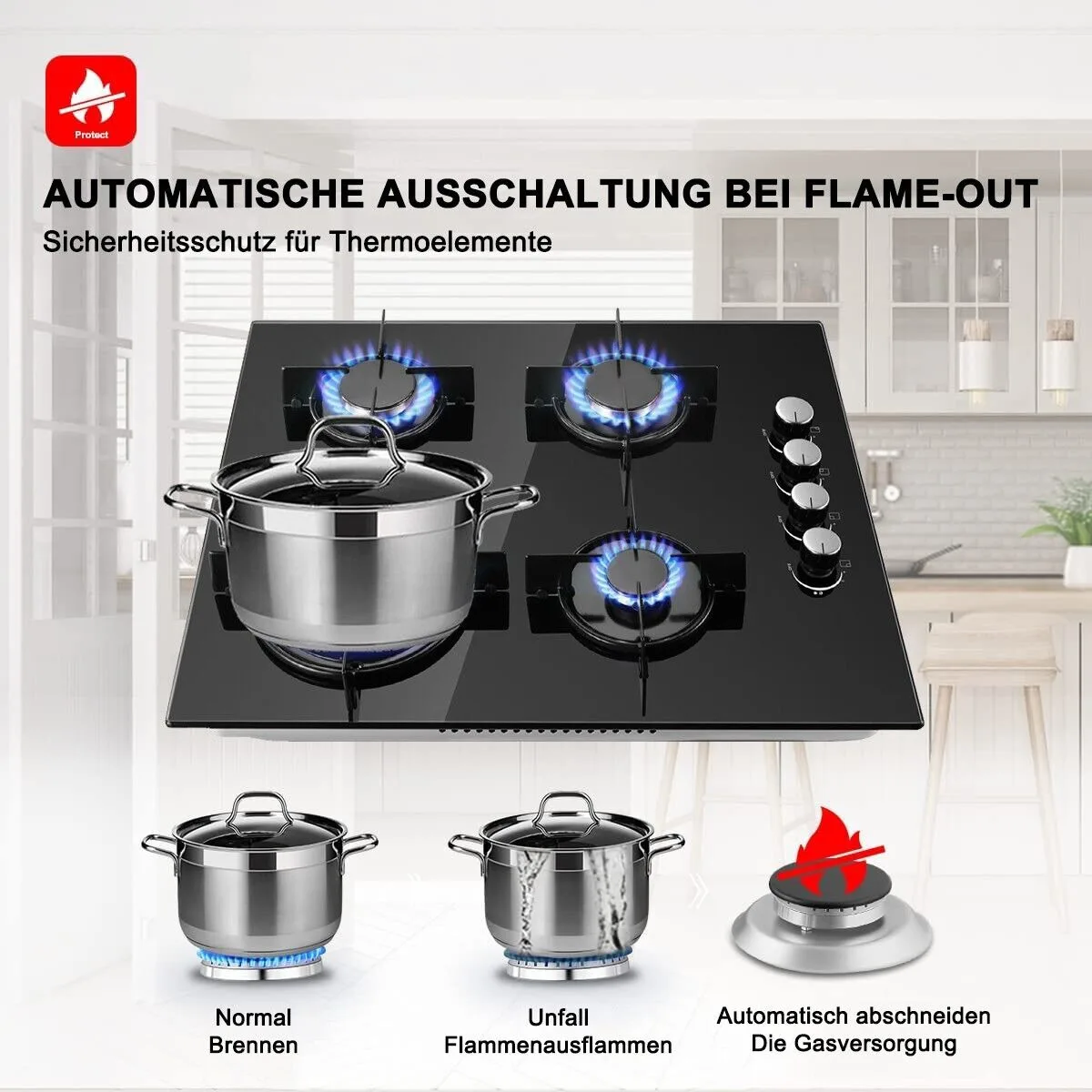 TopStrong 4 burner 60cm glass ceramic built-in stove natural gas propane gas hob