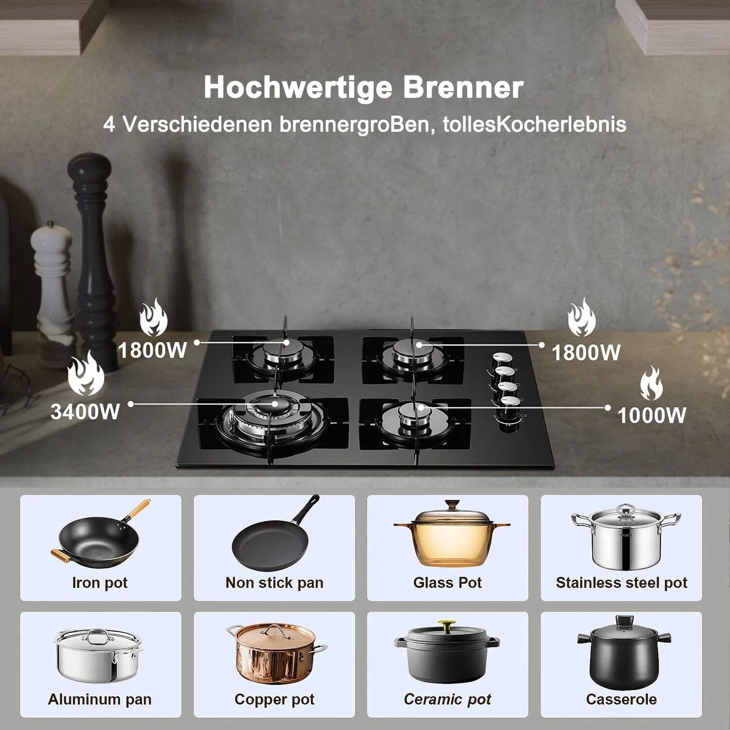TopStrong 4 burner 60cm glass ceramic built-in stove natural gas propane gas hob