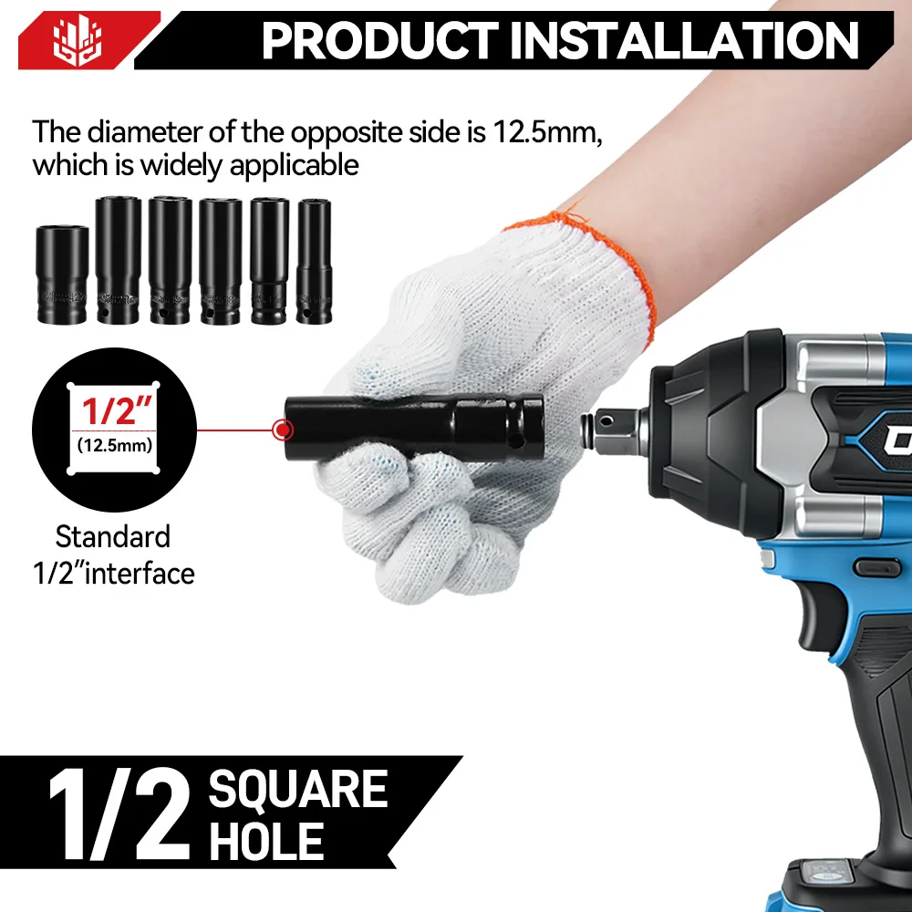 ONEVAN 1800N.M High Torque Brushless Electric Impact Wrench Battery 1/2" Cordless Wrench Power Tool For Makita 18V Battery Pin
