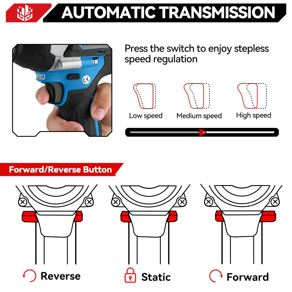 ONEVAN 1800N.M High Torque Brushless Electric Impact Wrench Battery 1/2" Cordless Wrench Power Tool For Makita 18V Battery Pin