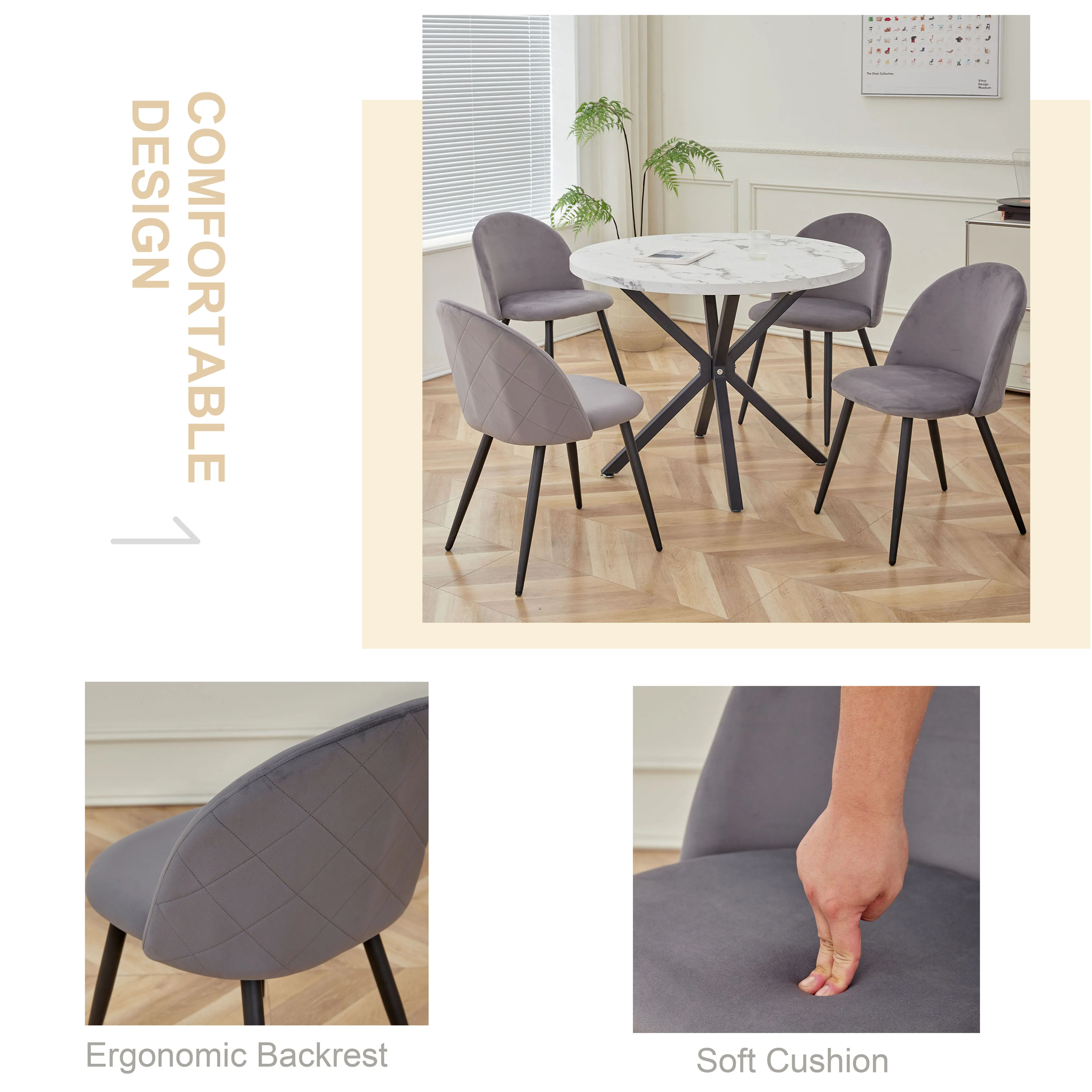 A Set of 4 Kitchen Nordic Dining Chairs Bedroom Velvet Dresser Party Modern Luxury Dining Chairs Design Unique Home Furniture