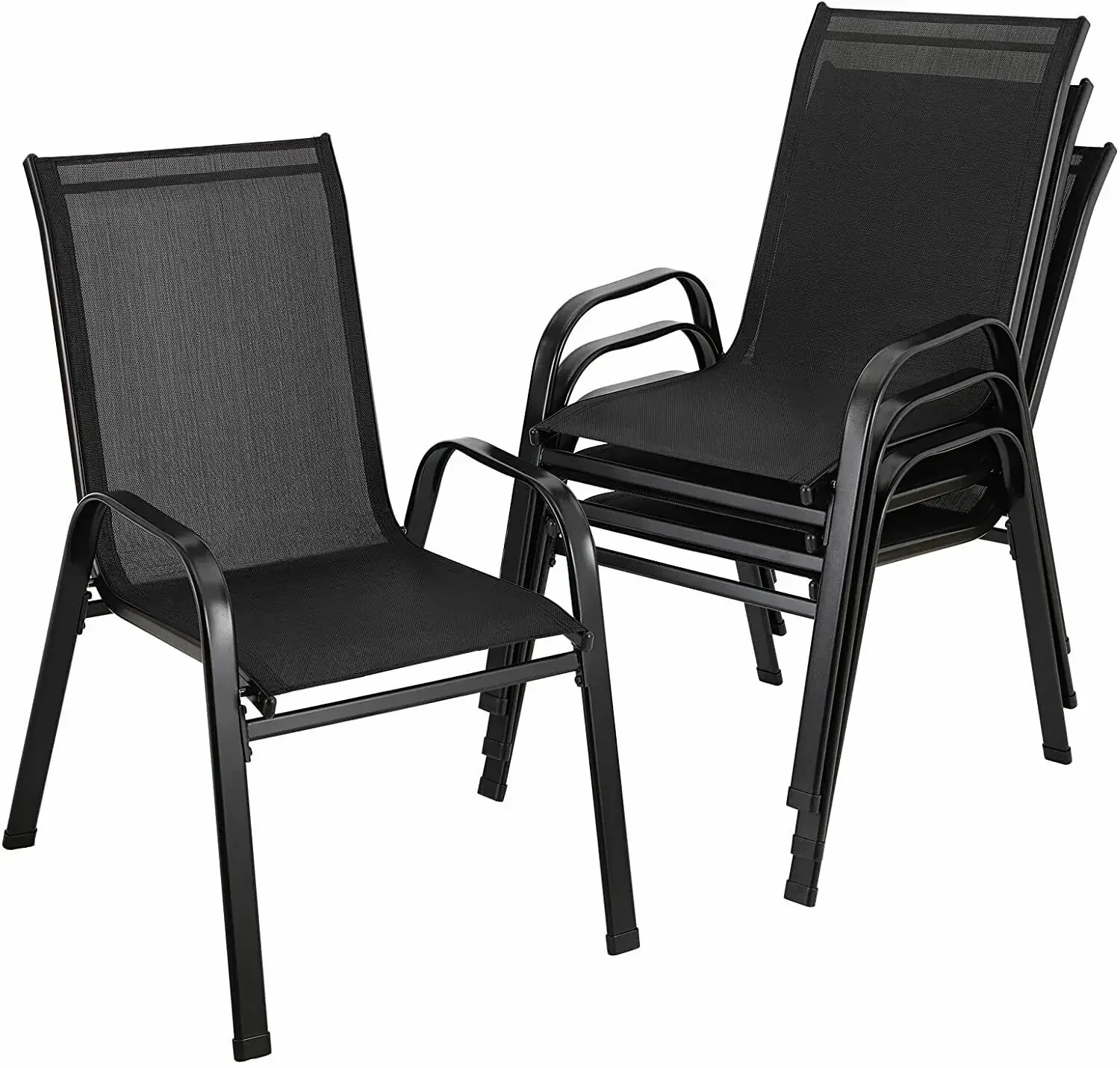 4PCS Garden Chairs Steel-iron+Teslin Fabric Folding High Back Balcony Chair Camping Chair Outdoor Seating Group Black