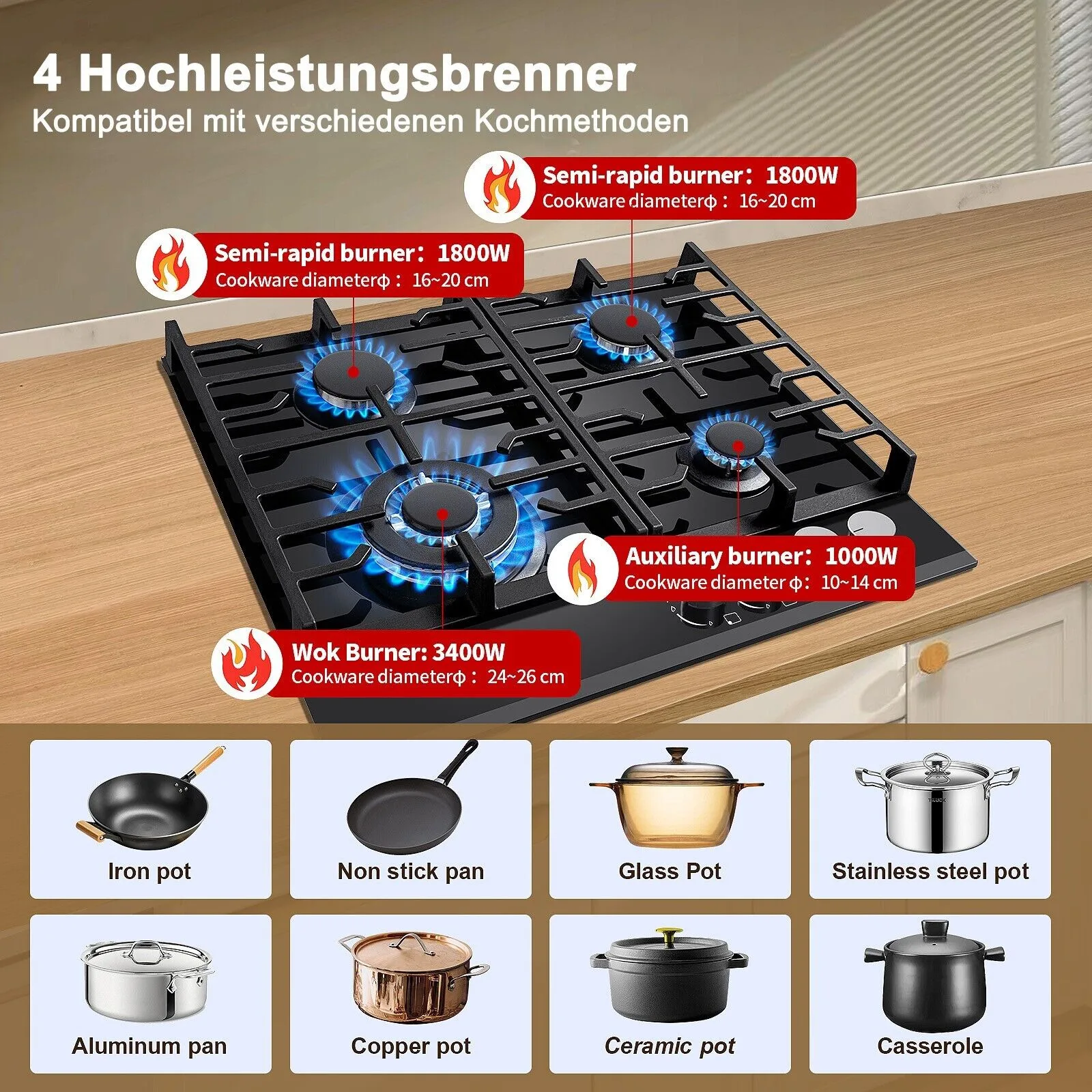 TopStrong 4-burner glass ceramic built-in stove natural gas Propanga gas hob EUGCT-B04