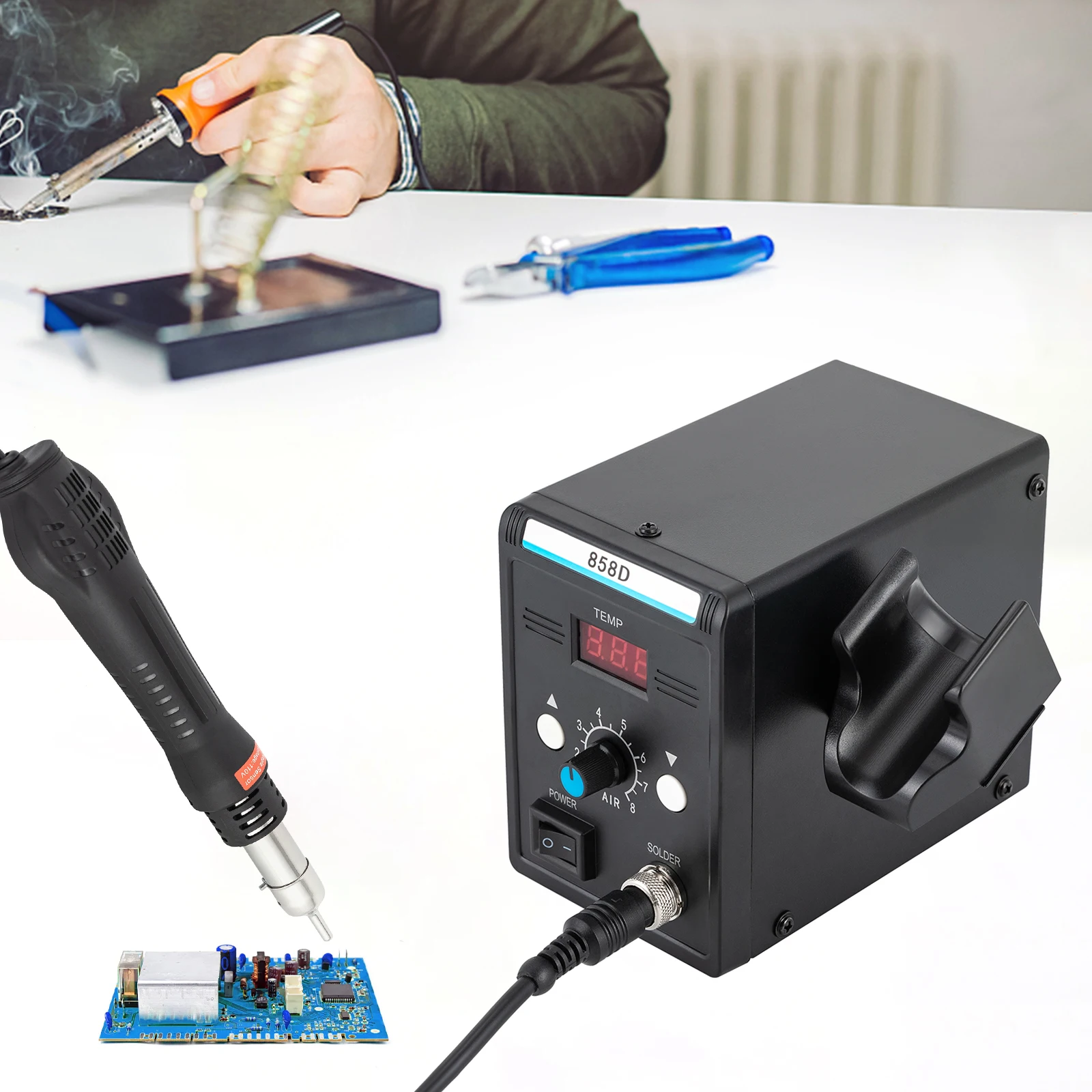 Hot Air Refining Station 220V SMD Soldering Station with Heat Gun Set LED Screen Display Hot Air for Electronics Desoldering