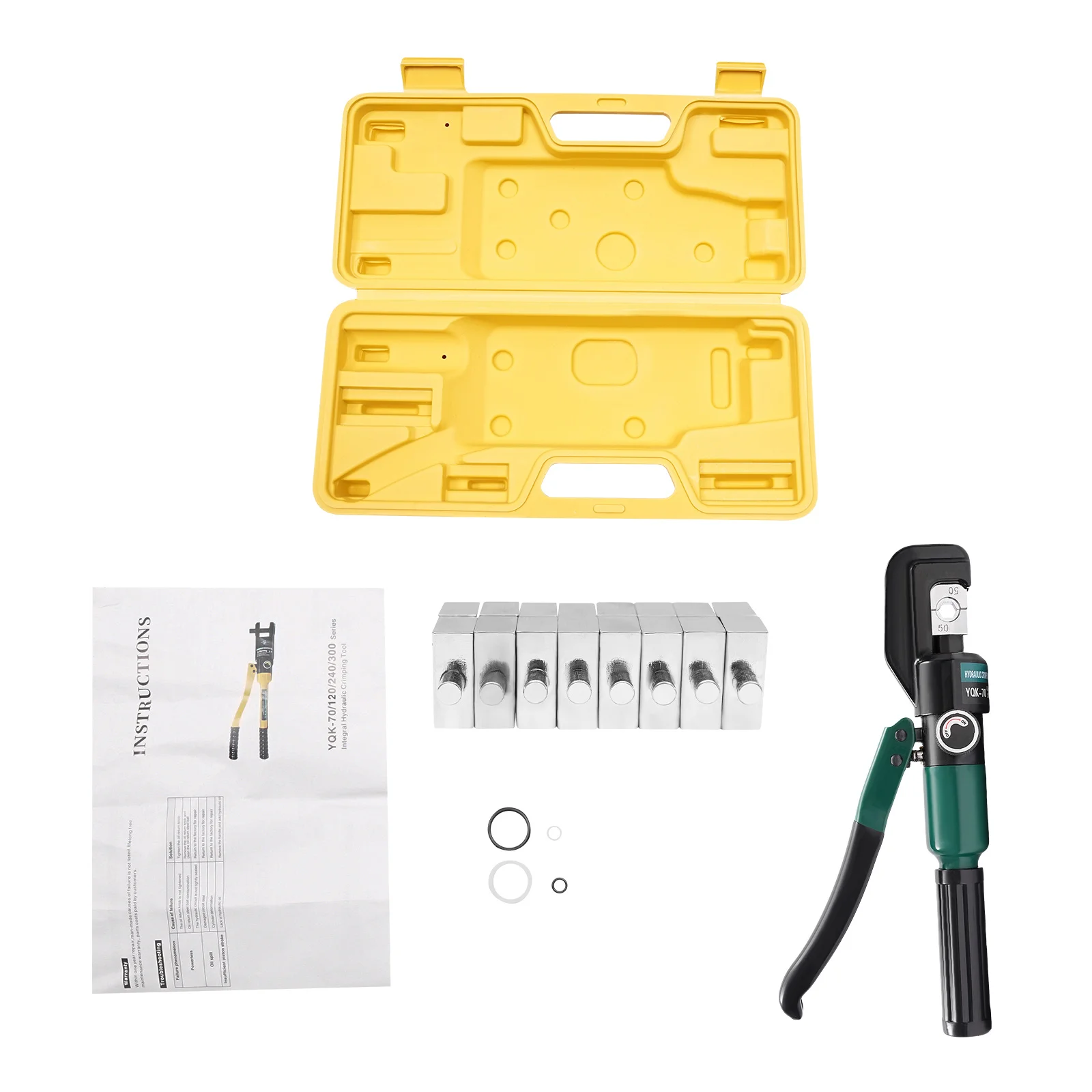 Hand Operated Hydraulic Crimping Tool YQK-70 60KN Manual Hydraulic Crimper with 8 Pairs of Dies 20CM Non-slip Rubber Handle