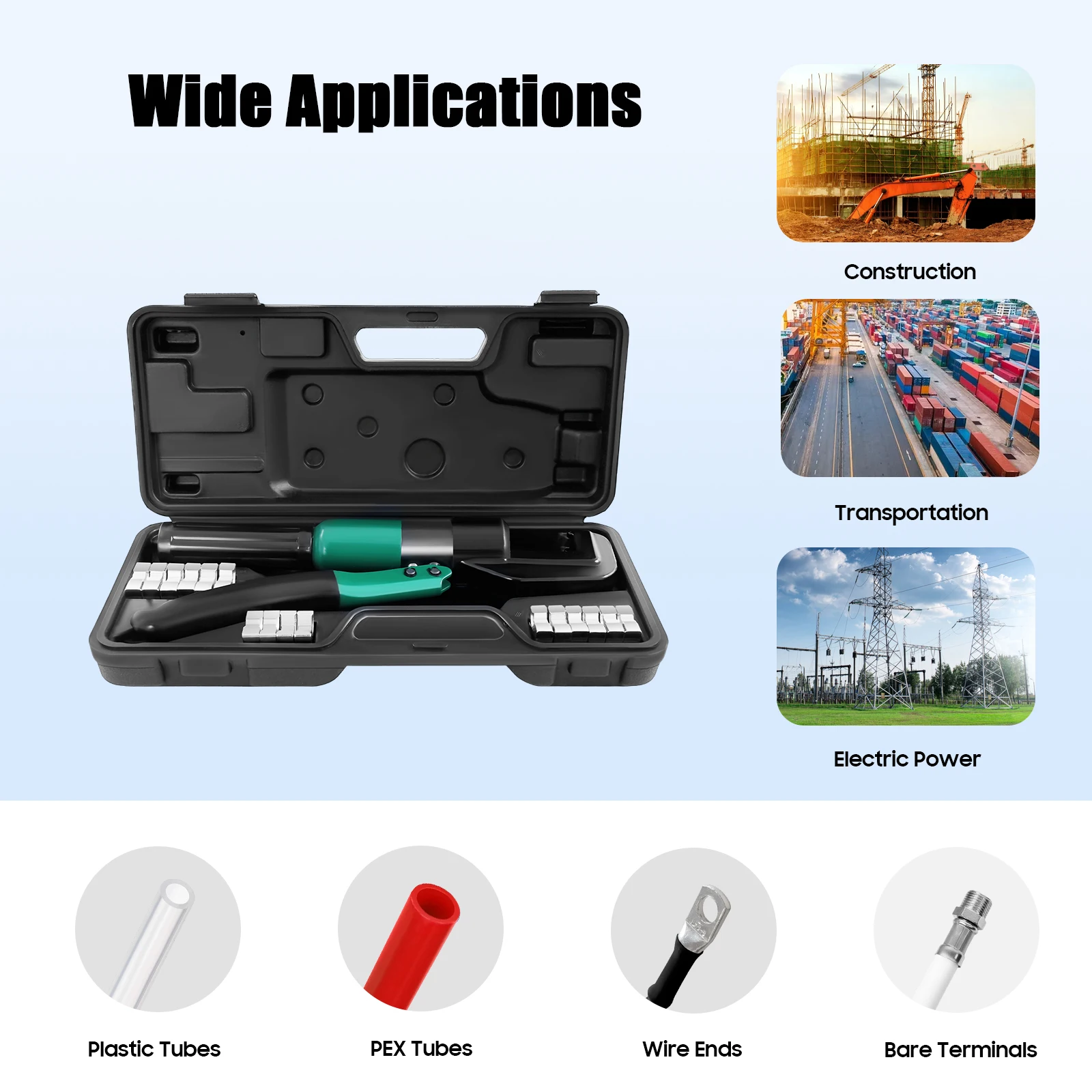 Hand Operated Hydraulic Crimping Tool YQK-70 60KN Manual Hydraulic Crimper with 8 Pairs of Dies 20CM Non-slip Rubber Handle