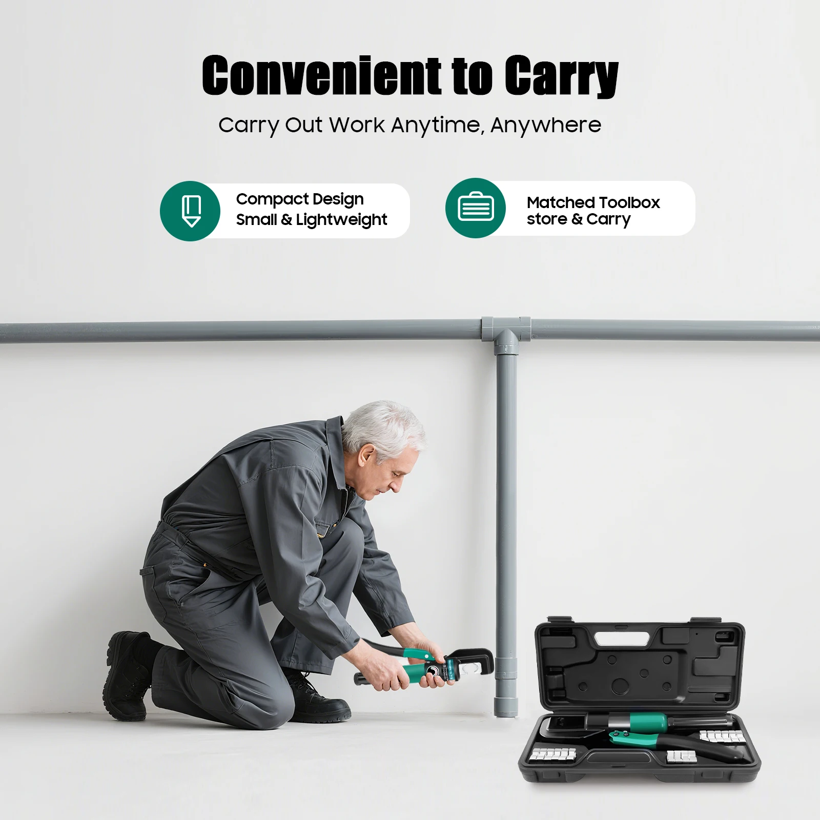 Hand Operated Hydraulic Crimping Tool YQK-70 60KN Manual Hydraulic Crimper with 8 Pairs of Dies 20CM Non-slip Rubber Handle