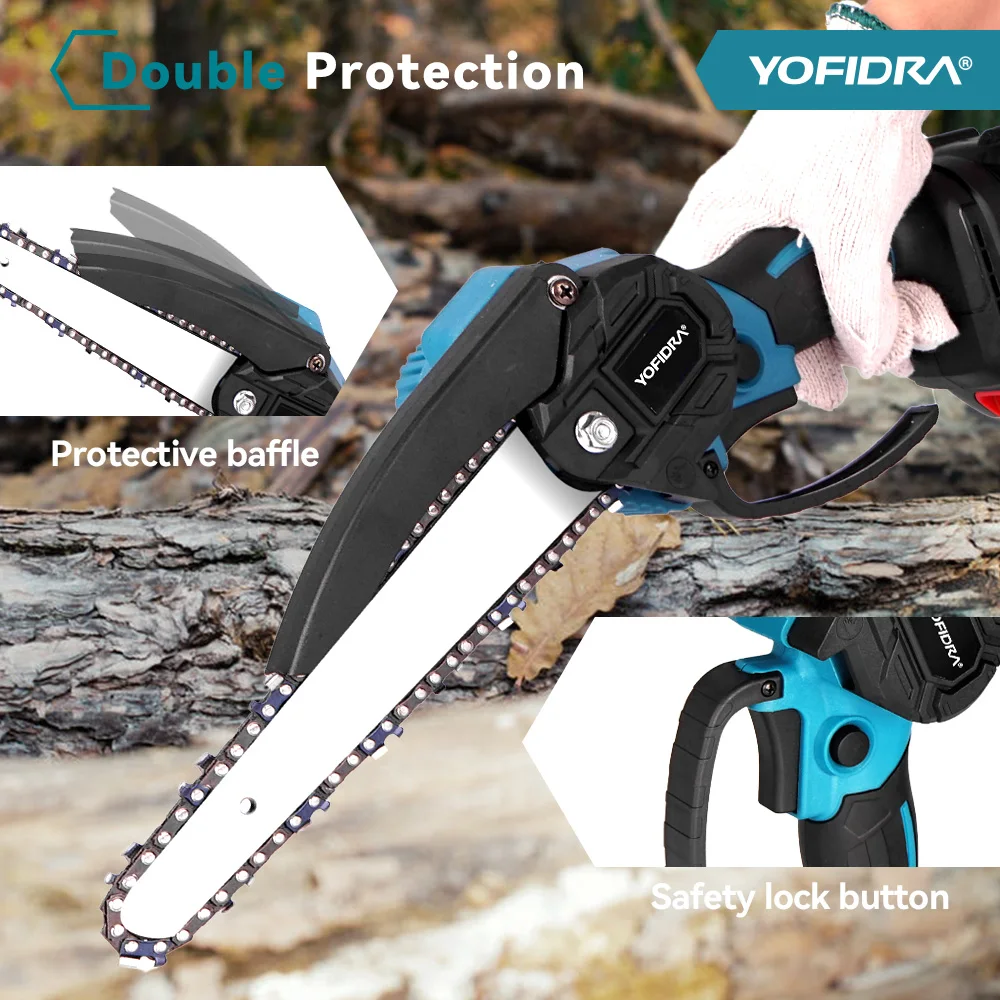 YOFIDRA Brushless Chain Saw 8 Inch Handheld Cordless Pruning Saw Rechargeable Pruning Wood Power Tool For Makita 18V Battery Pin
