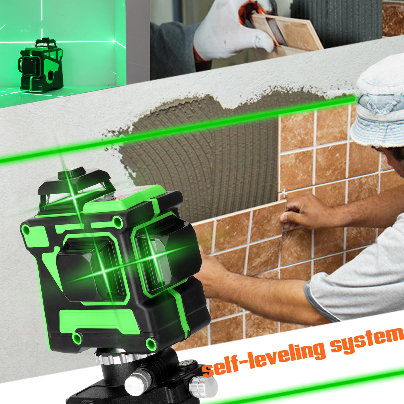 3D 12 Lines Self-leveling Laser Level with 1.2M 3 Heights Adjustable Alloy Extension Bar Tripod Stand and Carrying Bag